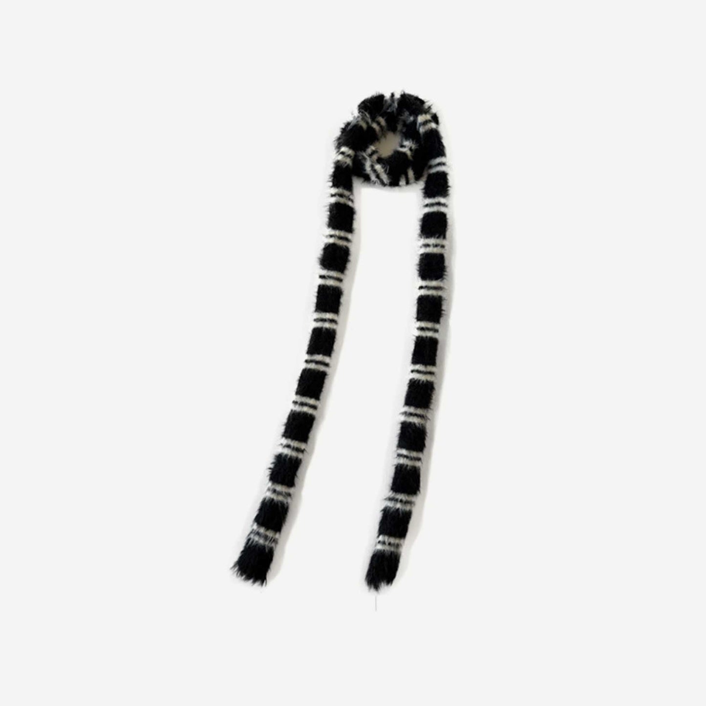 Women's Narrow Striped Knit Scarf – Black & White Skinny Neck Wrap by Cherie Code
