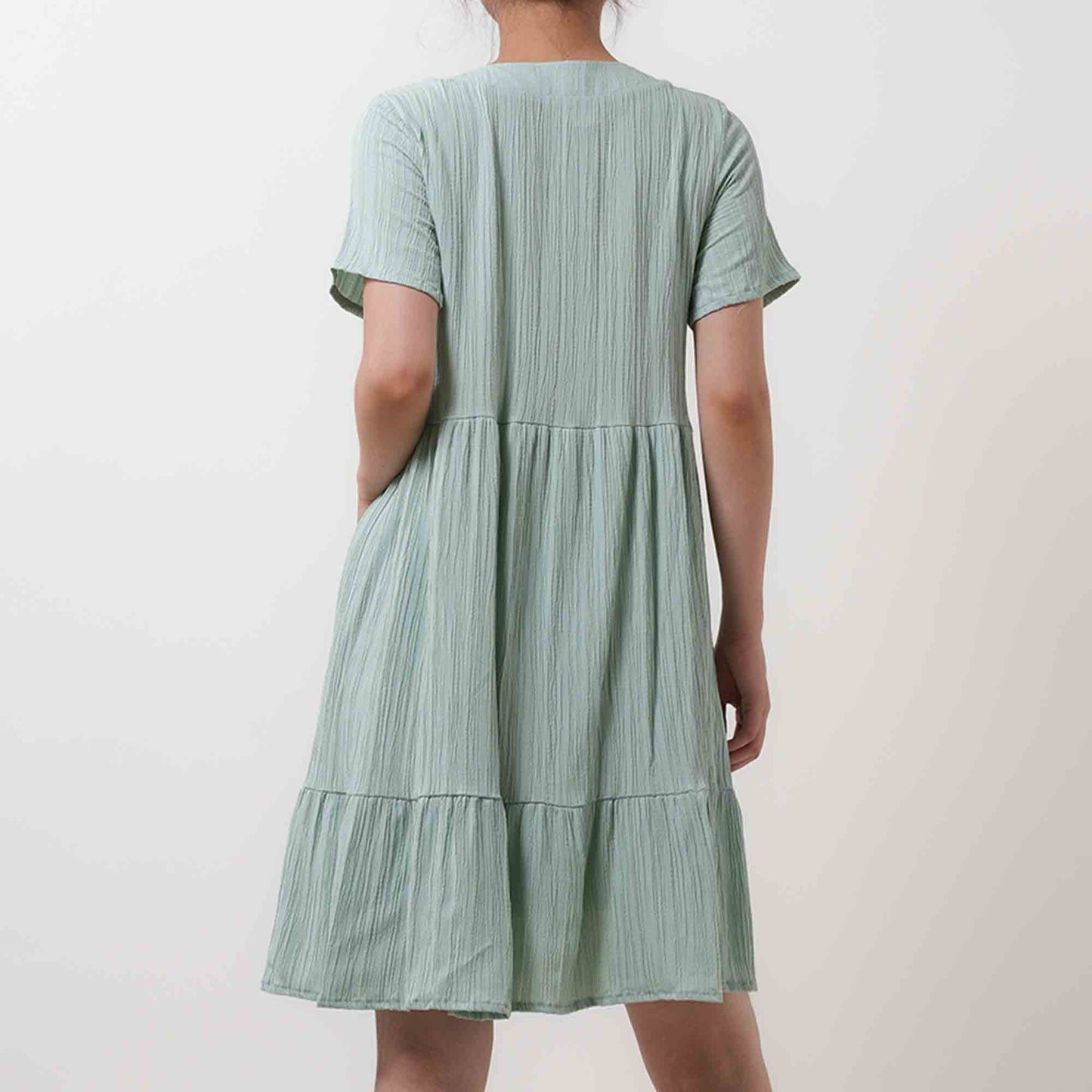 Women's V-Neck Mini Dress - Stretch Viscose Blend with Lining & Short Sleeves Cherie Code