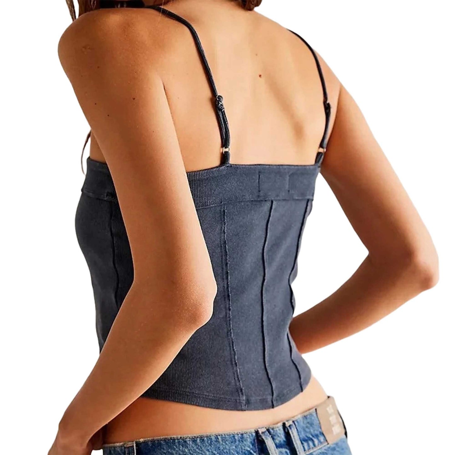Women's Ribbed Square-Neck Tank Flattering Seam Details, Sleek Casual Fit Cherie Code
