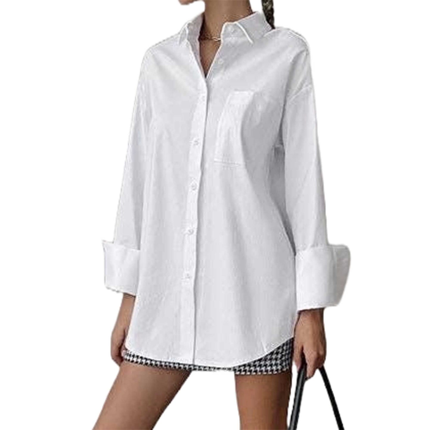 Women's Long Sleeve Shirt – 100% Cotton in White Everyday Cherie Code