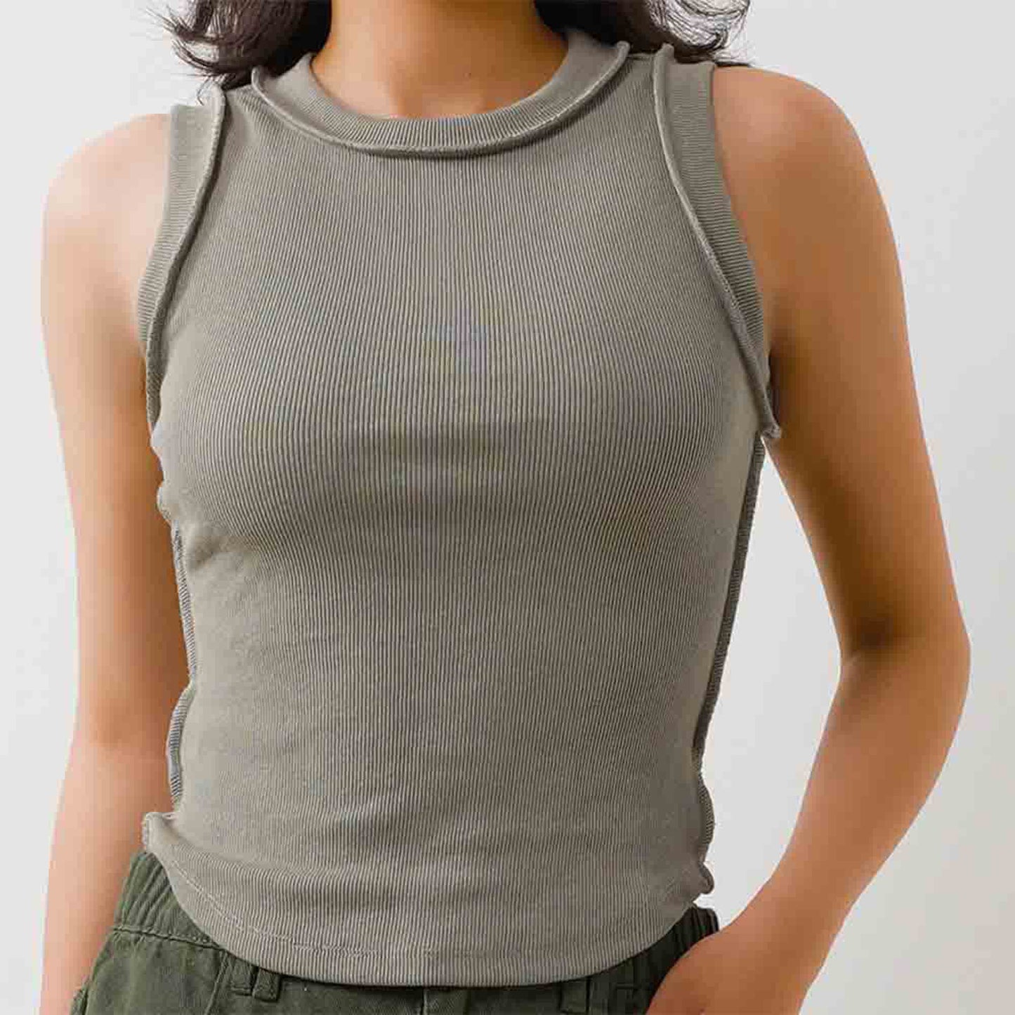 Women's Slim Fit Ribbed Tank Top – Sleeveless Stretch Cotton Crew Neck by Cherie Code