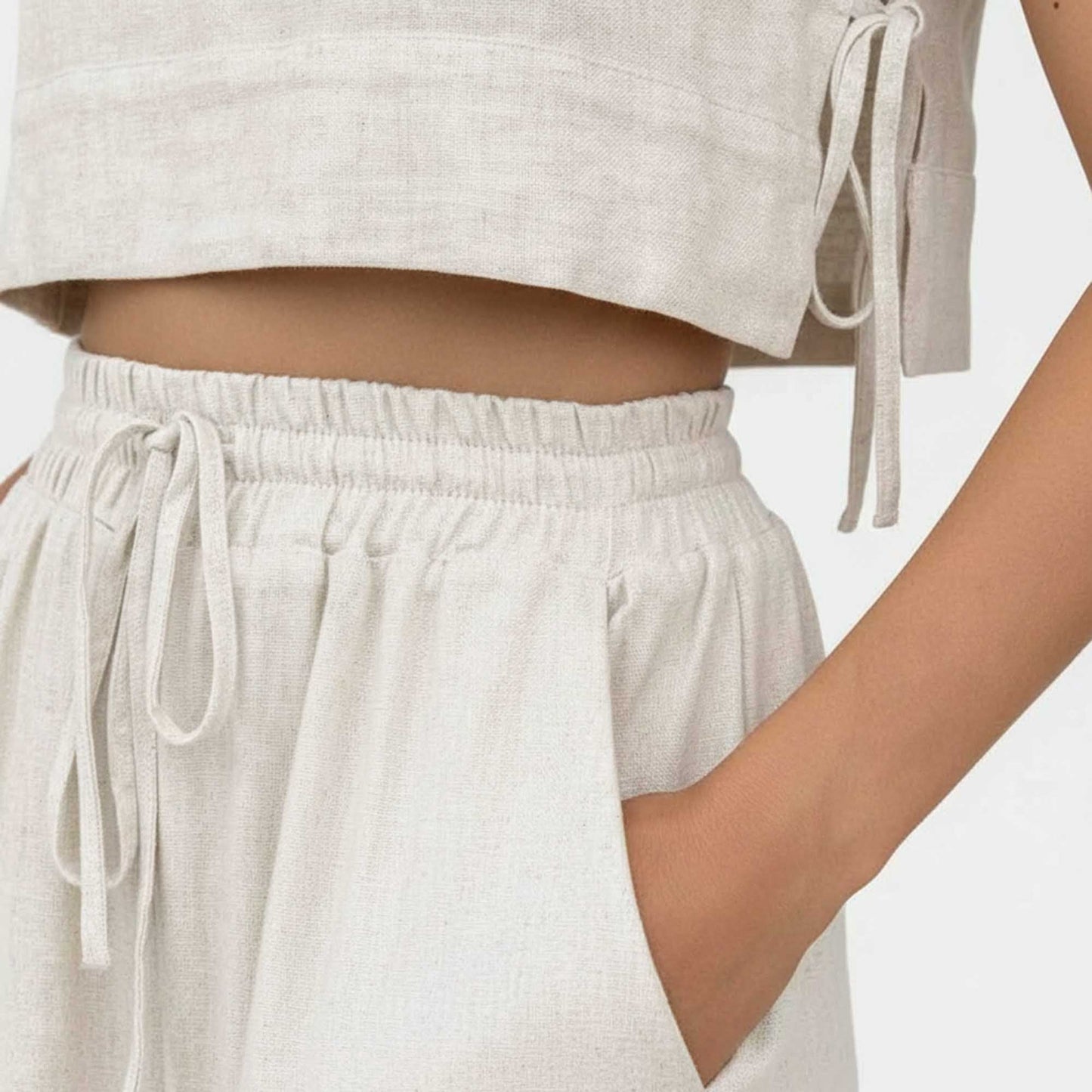 Women Khaki Linen-Cotton Sleeveless Slim Fit Set – Stretch Two-Piece Outfit Cherie Code