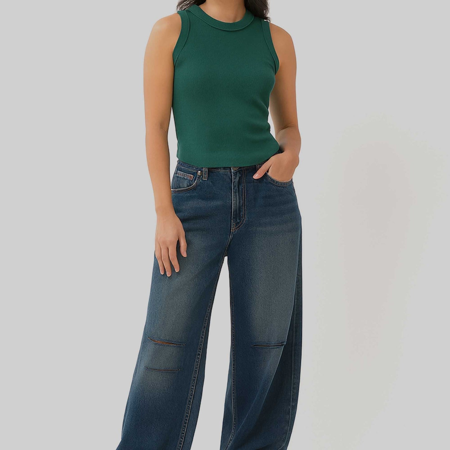 Women's Slim Fit Ribbed Tank Top – Sleeveless Stretch Cotton Crew Neck by Cherie Code