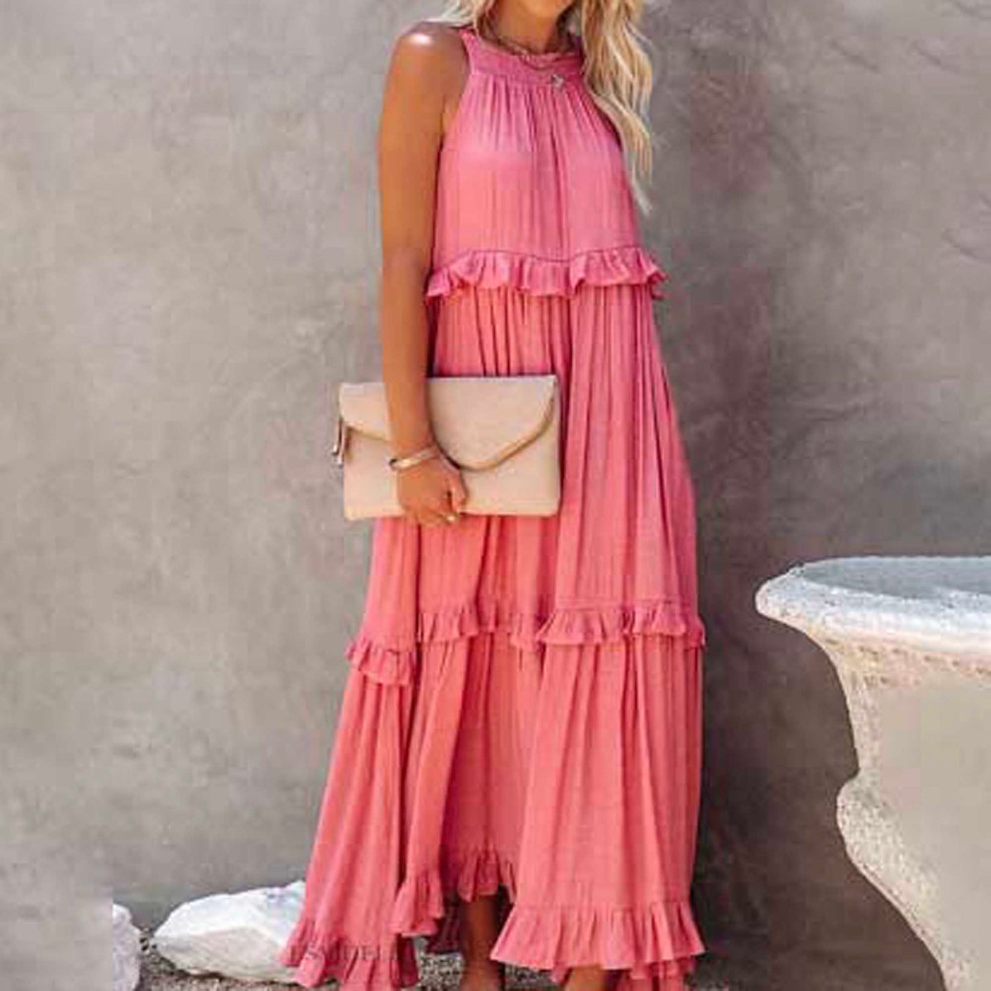 Women's Flowy Bohemian Maxi Dress – Sleeveless with Back Tie Detail & Soft Rayon Blend Cherie Code
