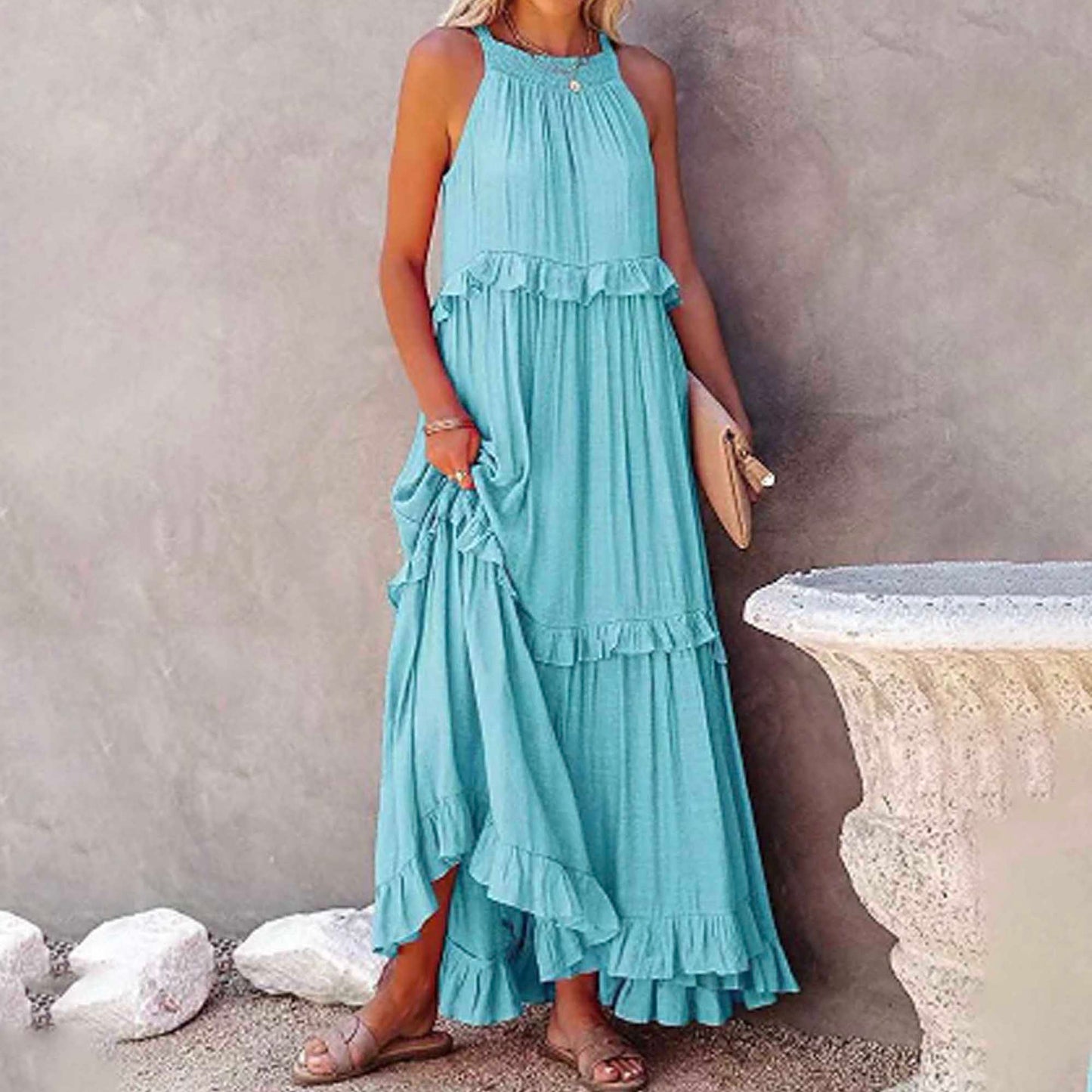 Women's Flowy Bohemian Maxi Dress – Sleeveless with Back Tie Detail & Soft Rayon Blend Cherie Code