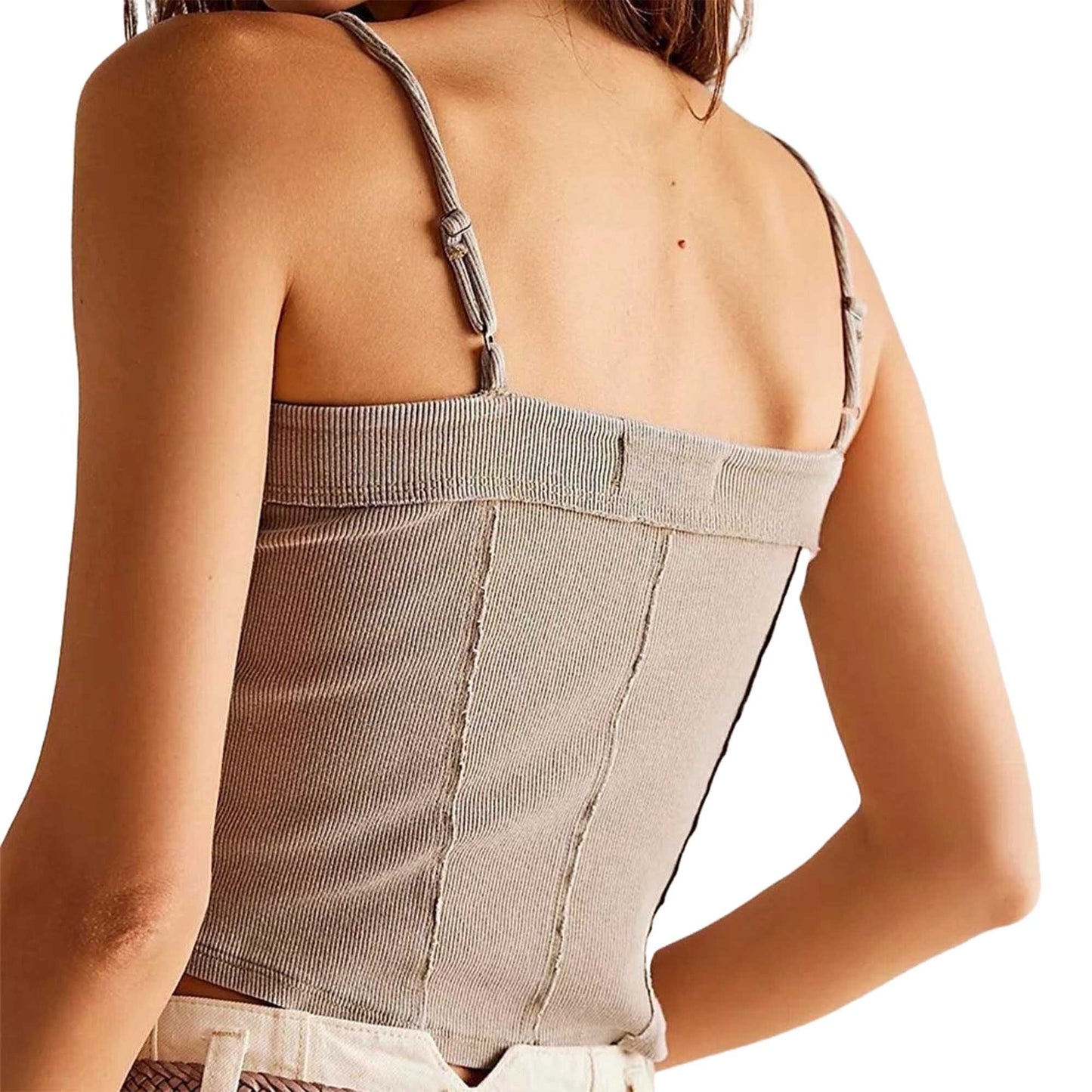 Women's Ribbed Square-Neck Tank Flattering Seam Details, Sleek Casual Fit Cherie Code
