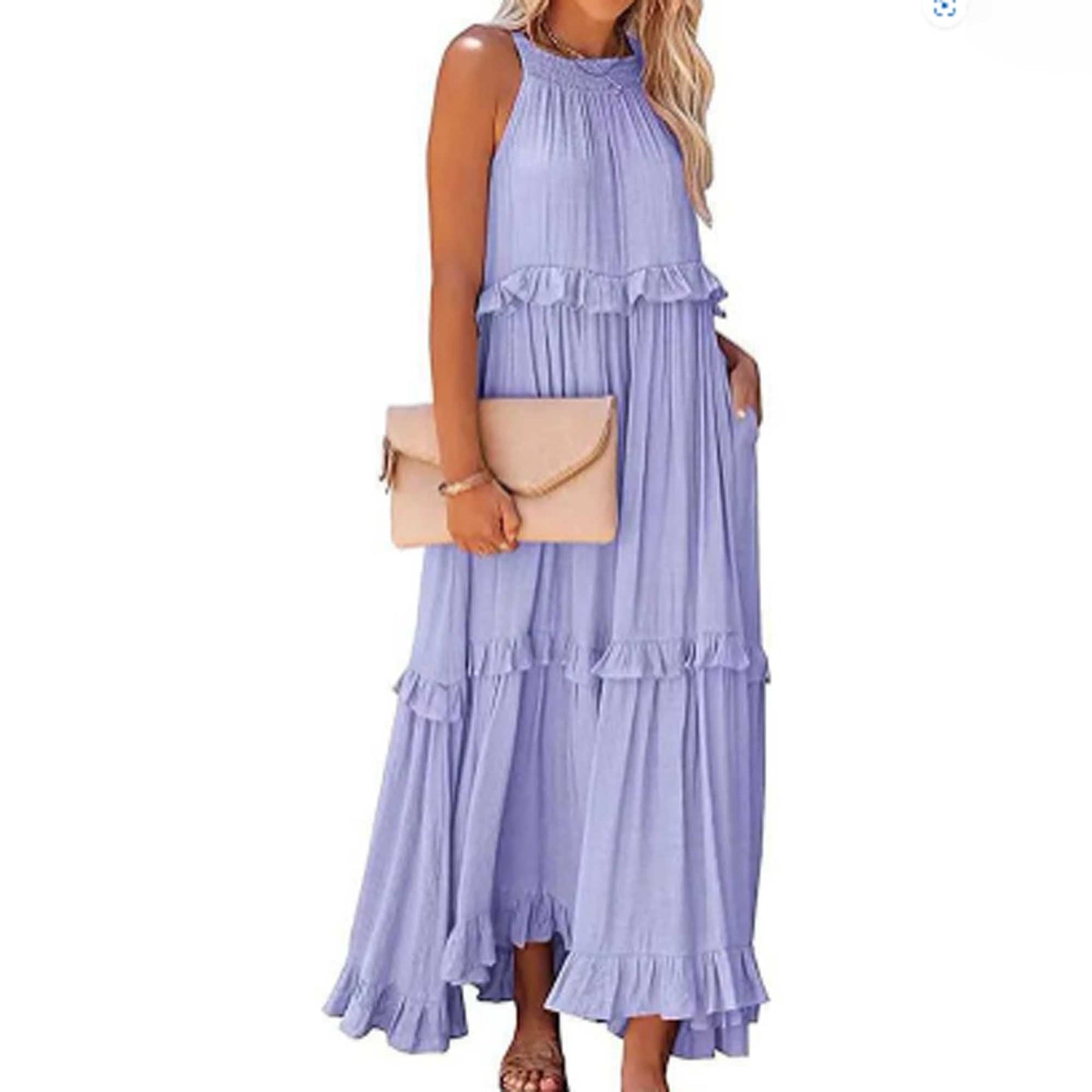 Women's Flowy Bohemian Maxi Dress – Sleeveless with Back Tie Detail & Soft Rayon Blend Cherie Code