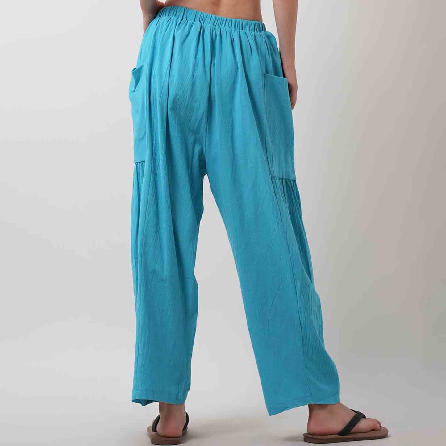 Women's Cotton Drawstring Pants - Relaxed Fit with Elastic Waist & Functional Pocket