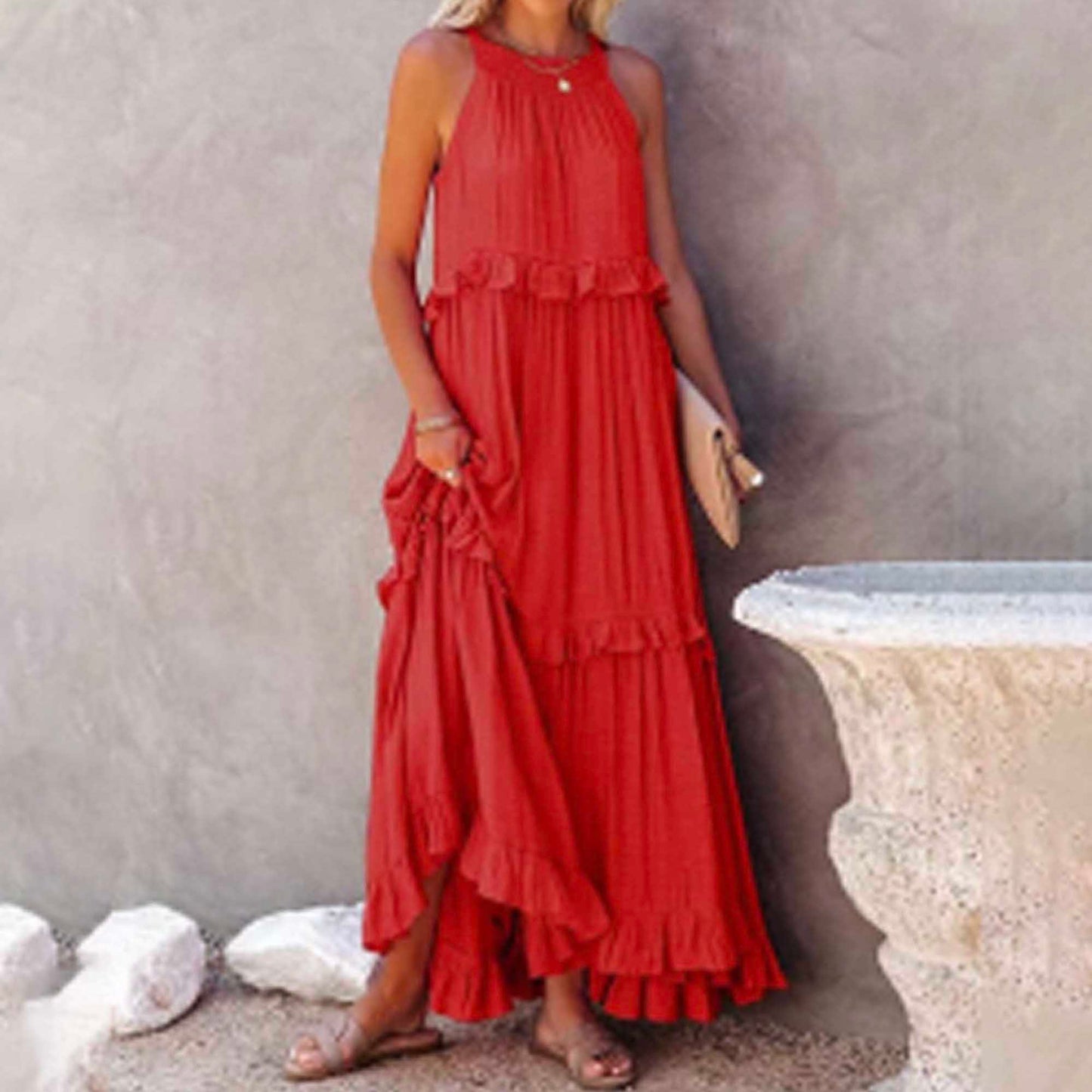 Women's Flowy Bohemian Maxi Dress – Sleeveless with Back Tie Detail & Soft Rayon Blend Cherie Code