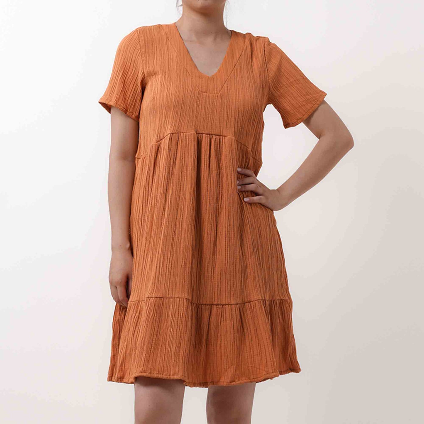 Women's V-Neck Mini Dress - Stretch Viscose Blend with Lining & Short Sleeves Cherie Code