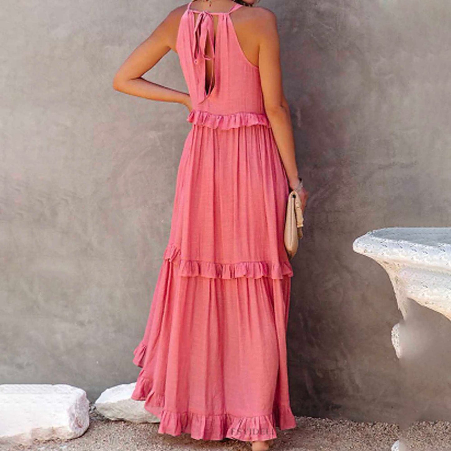 Women's Flowy Bohemian Maxi Dress – Sleeveless with Back Tie Detail & Soft Rayon Blend Cherie Code