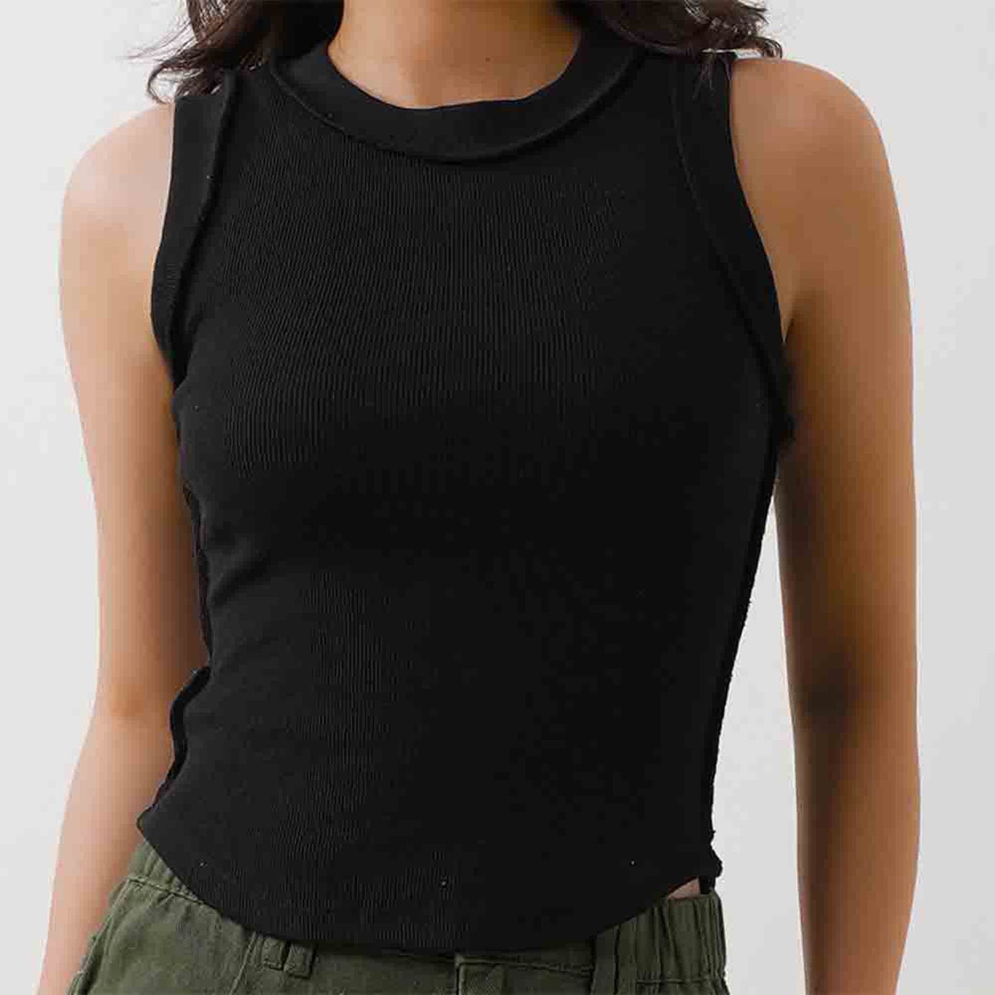 Women's Slim Fit Ribbed Tank Top – Sleeveless Stretch Cotton Crew Neck by Cherie Code