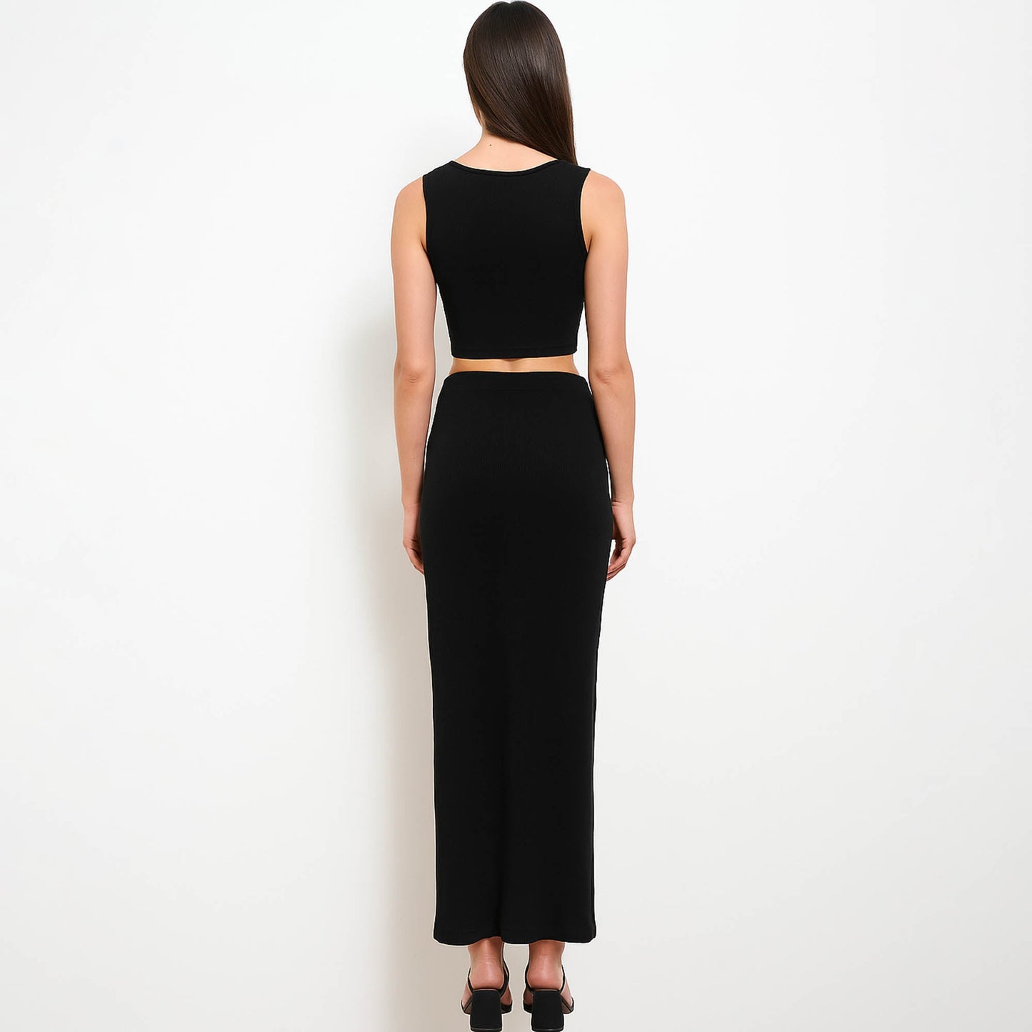 Woman Stretch Viscose Slim Fit Skirt Set - Sleeveless Crop Top 2PCS Outfit Cherie Code