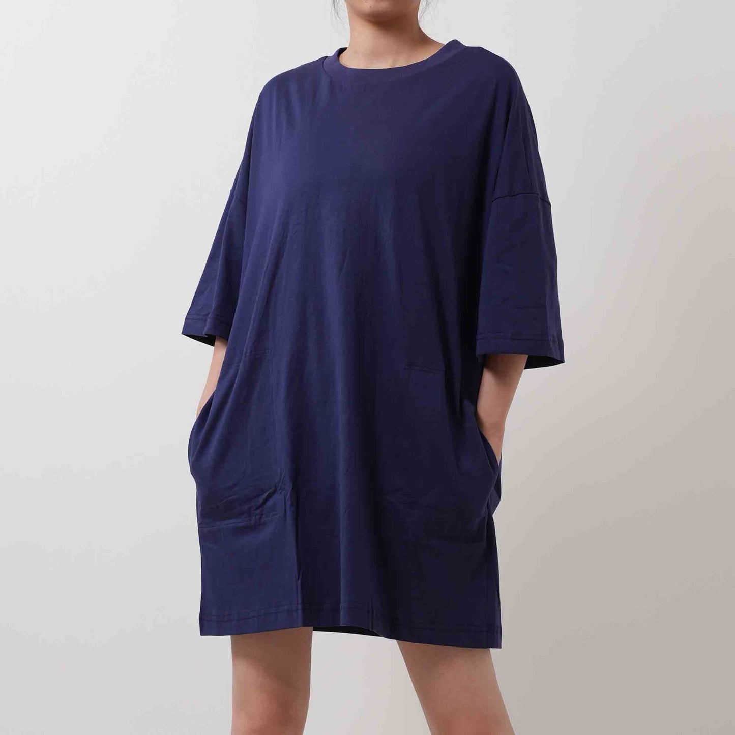 Round Neck Pullover Tee - Crew Neck with Short Sleeves Pocket Mini Dress Cherie Code