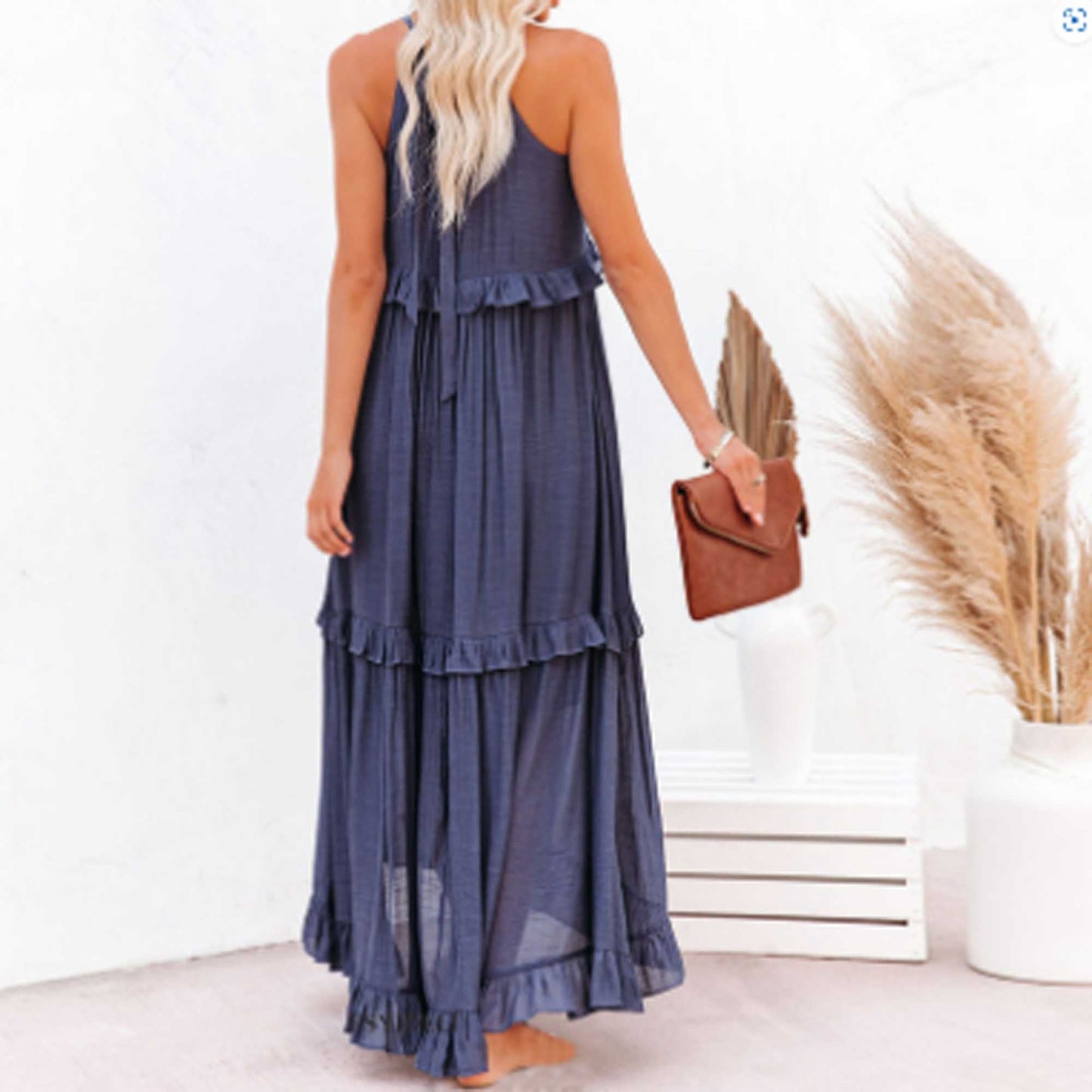 Women's Flowy Bohemian Maxi Dress – Sleeveless with Back Tie Detail & Soft Rayon Blend Cherie Code