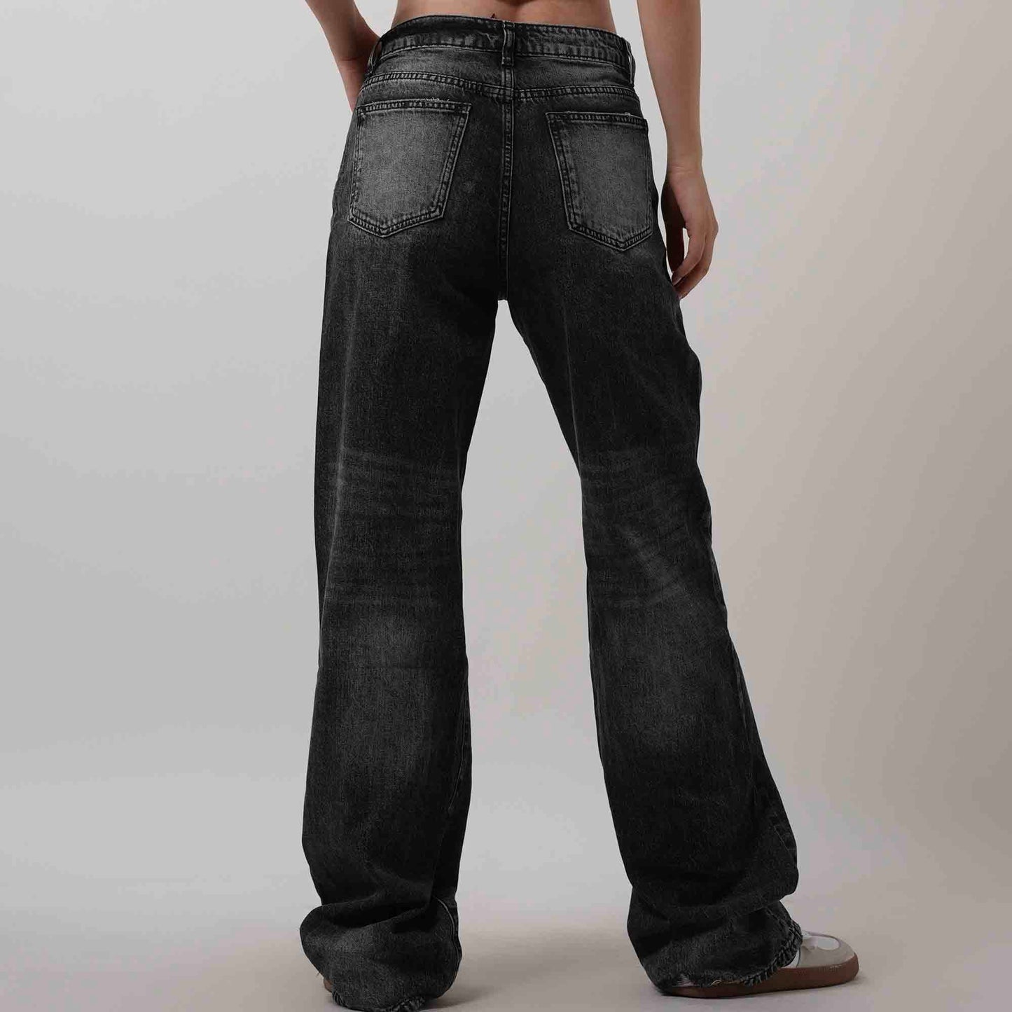 Women's High Waist Straight Leg Jeans - Distressed Wash with 5-Pocket Design Cherie Code