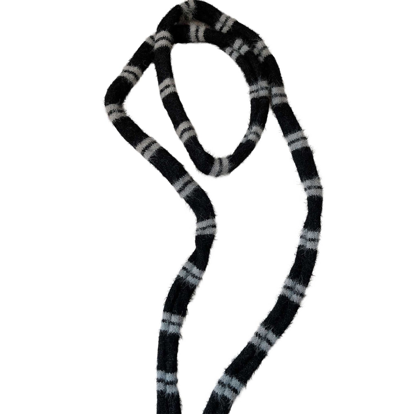 Women's Narrow Striped Knit Scarf – Black & White Skinny Neck Wrap by Cherie Code