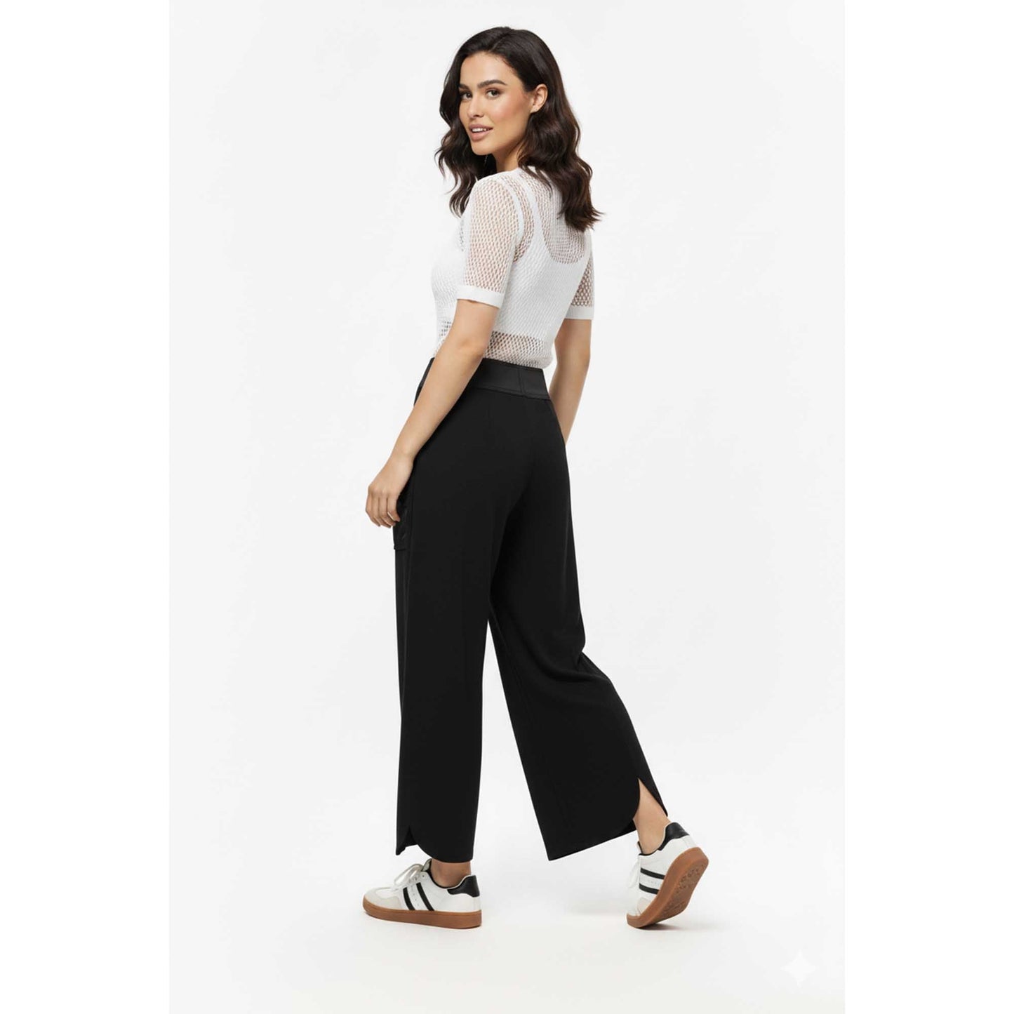 Cherie Code Women's Wide Leg Cargo Pants with Patched Flap Pockets - Mid Rise Casual Trousers