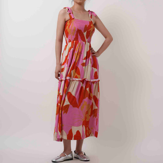 Breathable Rayon Midi Dress - Square Neck with Polyester Lining & Casual Fit Cherie Code