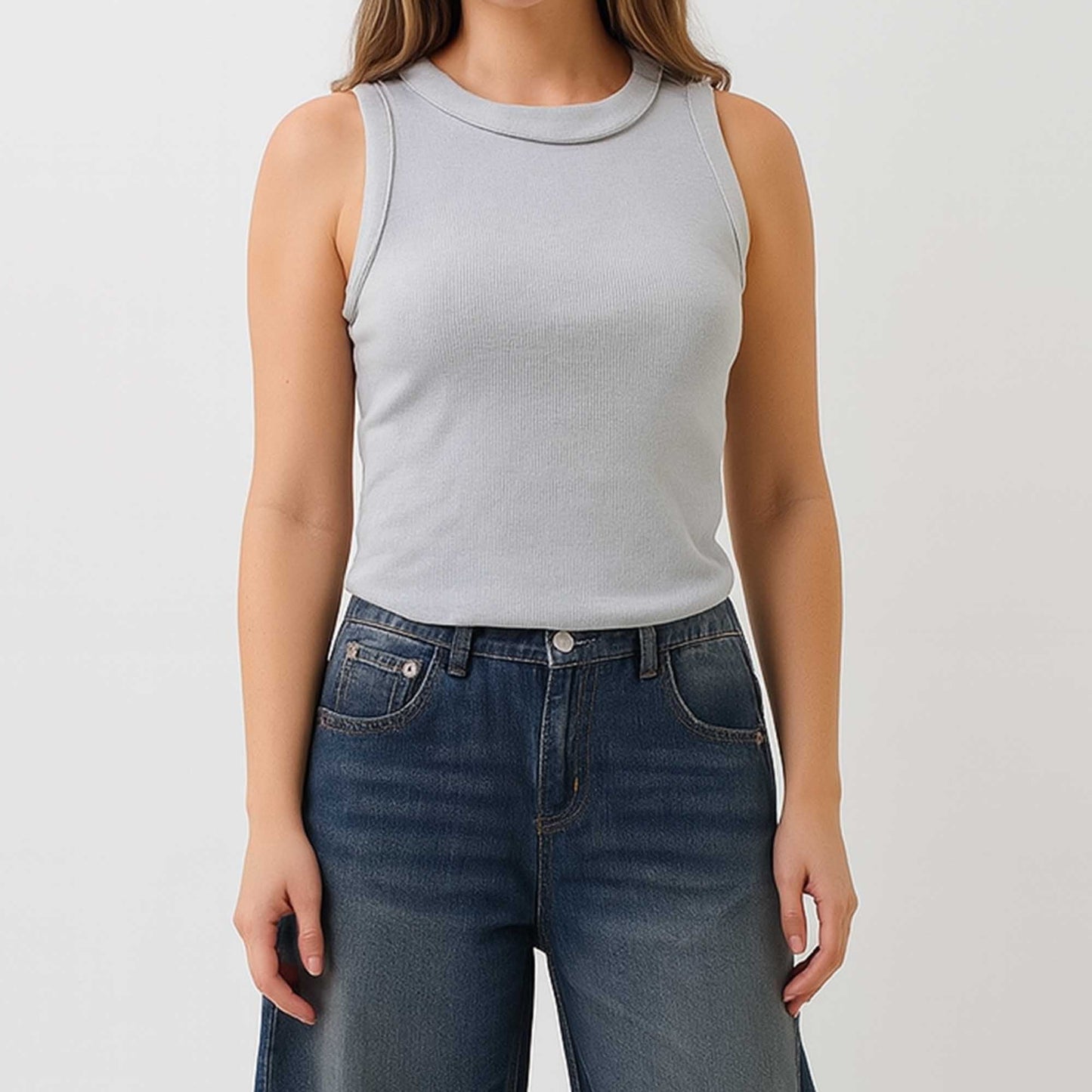Women's Slim Fit Ribbed Tank Top – Sleeveless Stretch Cotton Crew Neck by Cherie Code