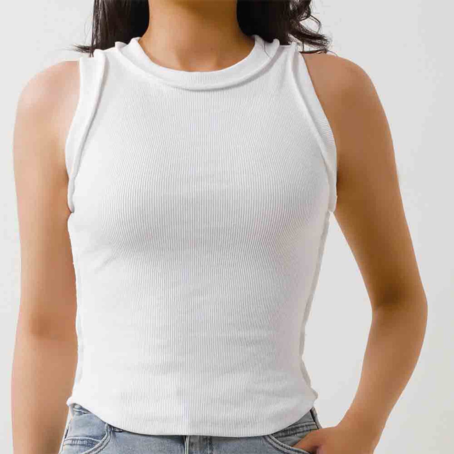 Women's Slim Fit Ribbed Tank Top – Sleeveless Stretch Cotton Crew Neck by Cherie Code