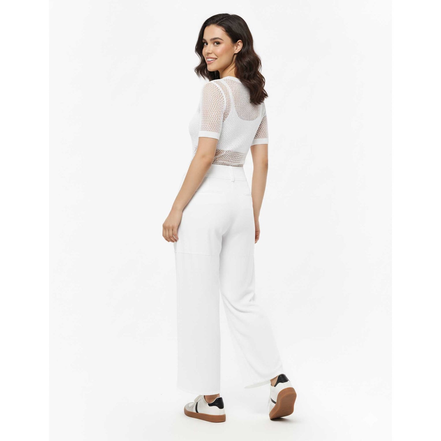 Cherie Code Women's Wide Leg Cargo Pants with Patched Flap Pockets - Mid Rise Casual Trousers