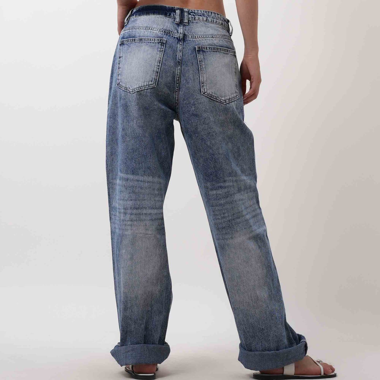 Women's High Waist Straight Leg Jeans - Distressed Wash with 5-Pocket Design Cherie Code