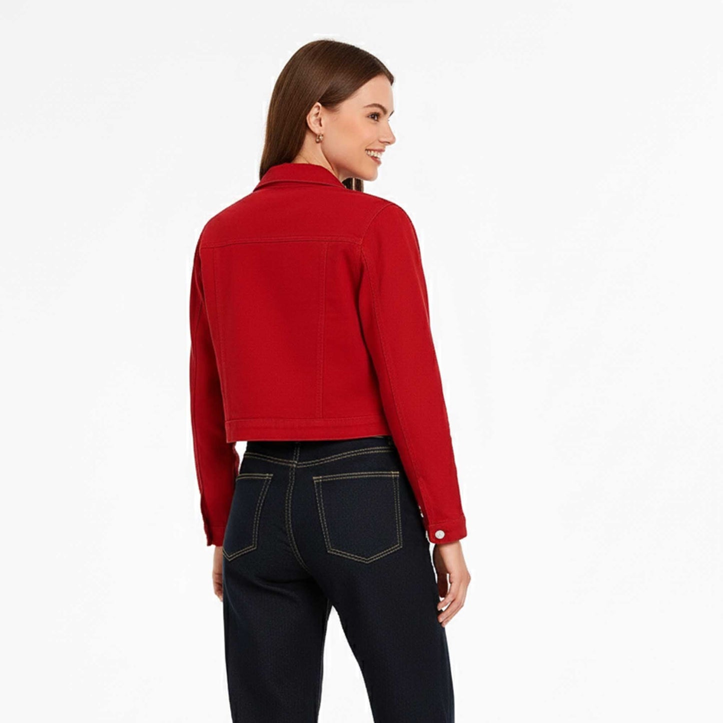 Women's Solid Color Denim Jacket with Pockets – Long Sleeve Button Front Casual Outerwear by Cherie Code