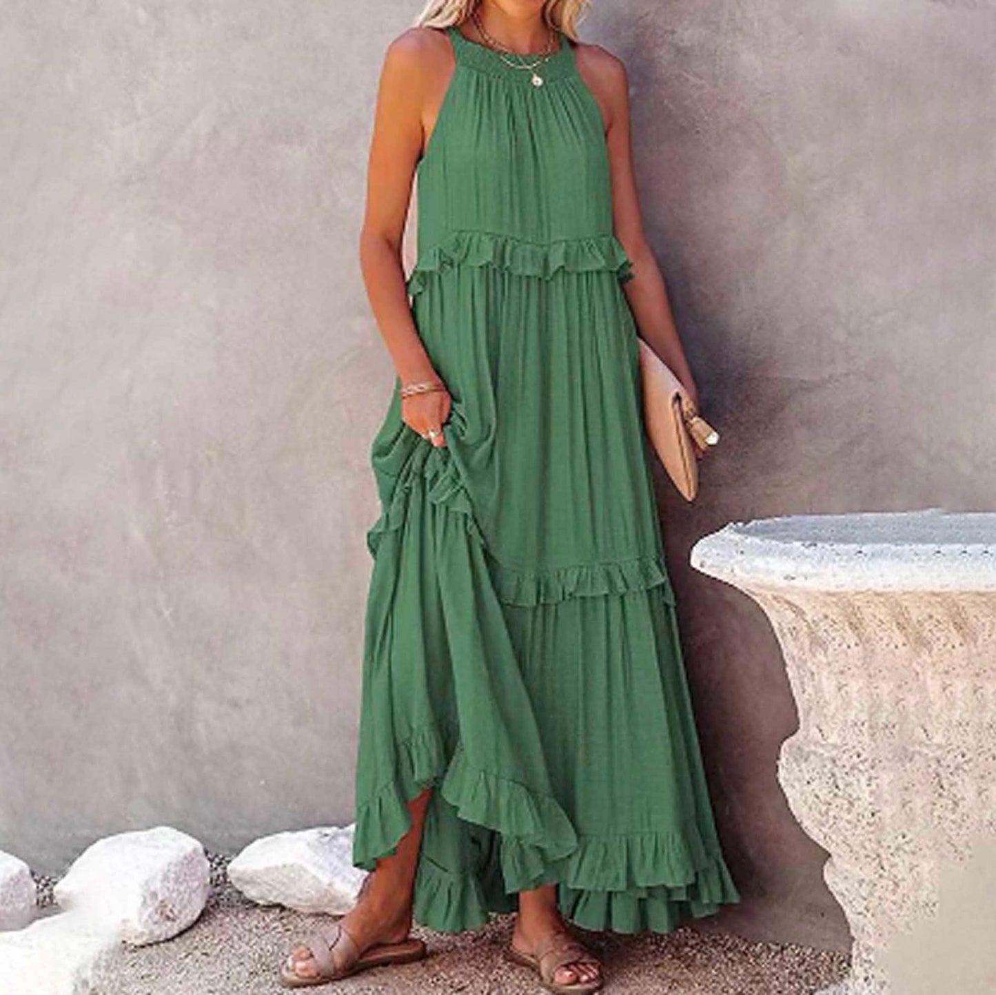 Women's Flowy Bohemian Maxi Dress – Sleeveless with Back Tie Detail & Soft Rayon Blend Cherie Code