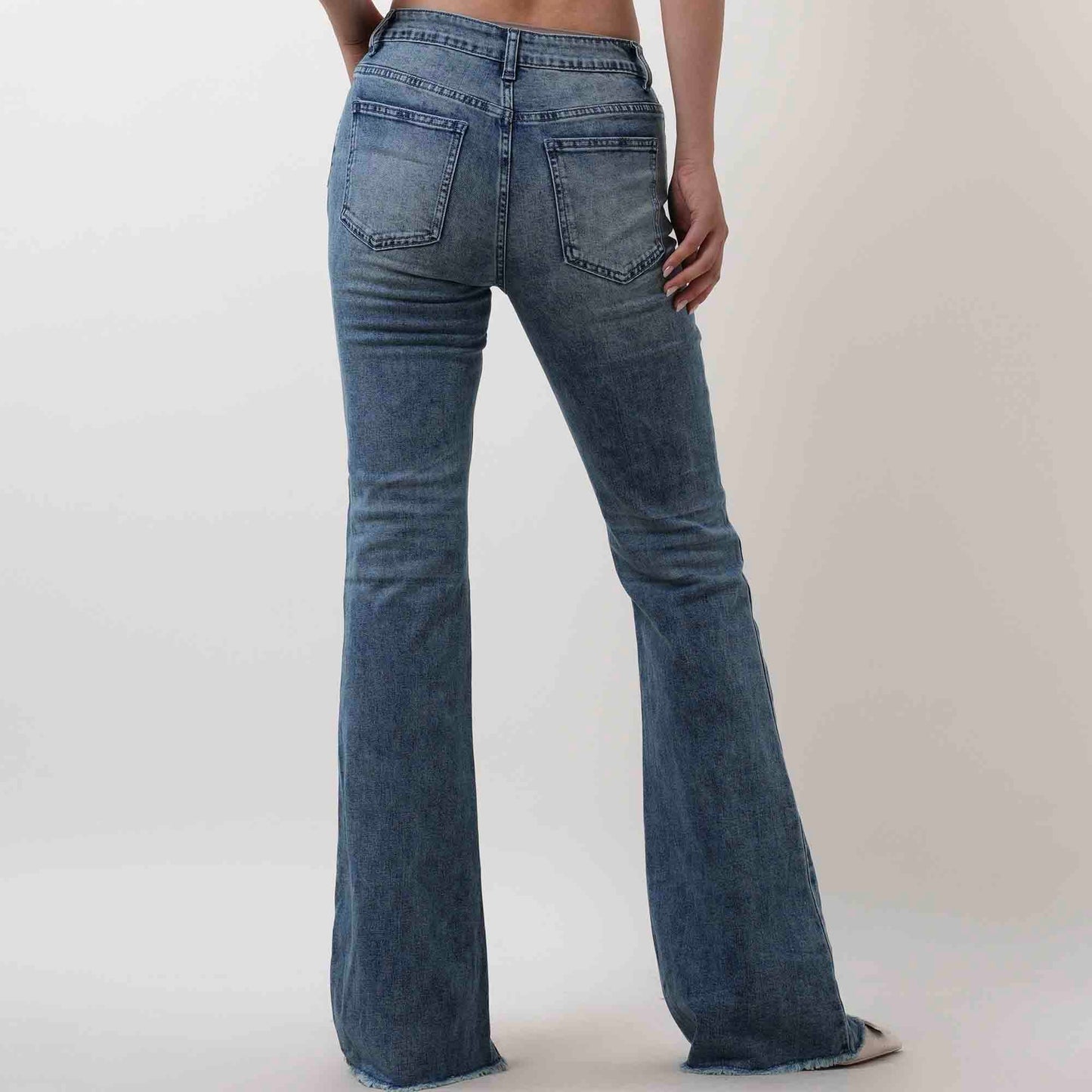 Women's Flare Leg Jeans - Vintage Wash with Mid Rise & 5-Pocket Design Cherie Code