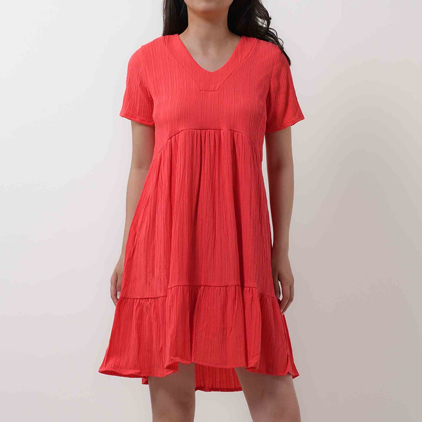 Women's V-Neck Mini Dress - Stretch Viscose Blend with Lining & Short Sleeves Cherie Code