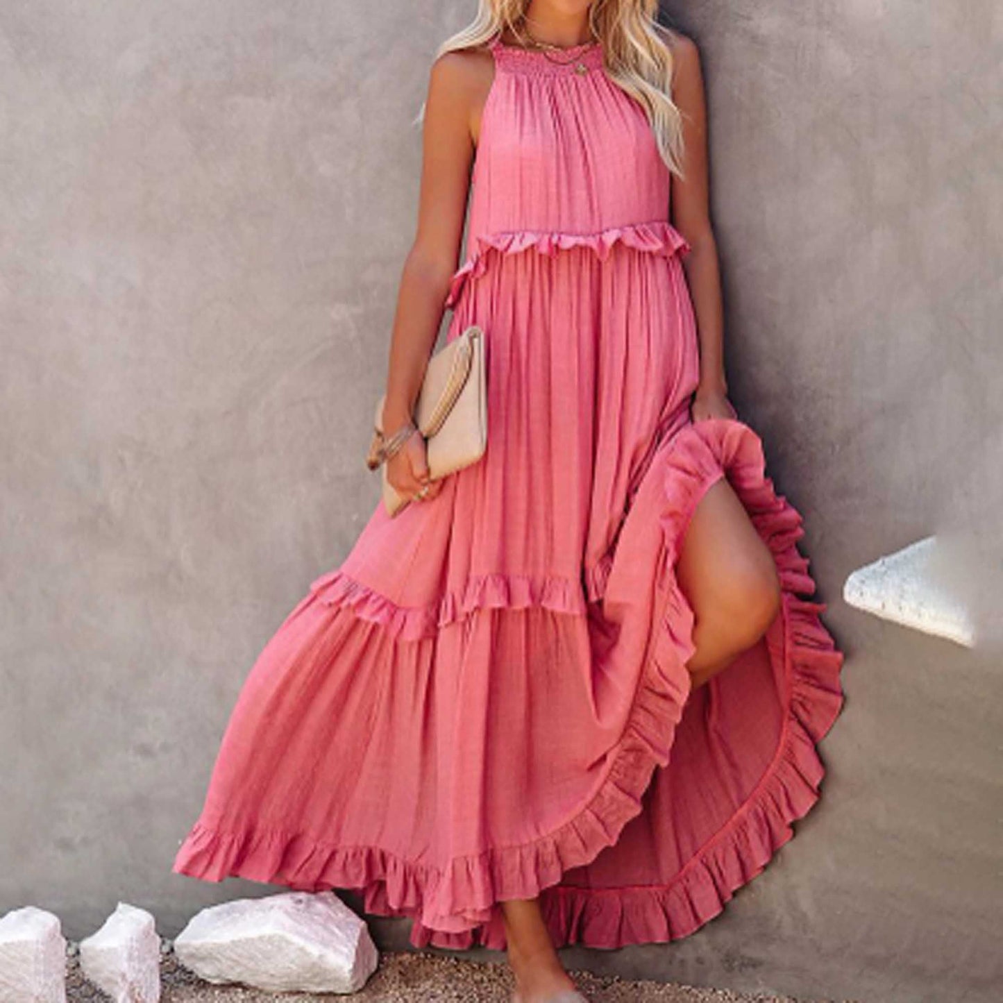 Women's Flowy Bohemian Maxi Dress – Sleeveless with Back Tie Detail & Soft Rayon Blend Cherie Code
