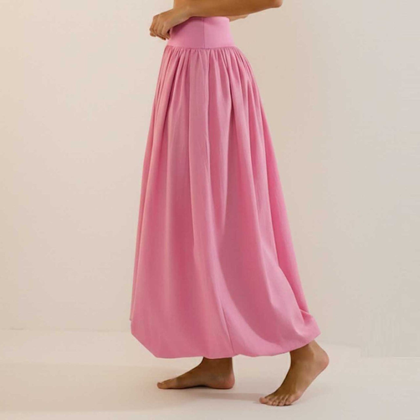 Cherie Code Women's White A-Line Maxi Skirt with Bubble Hem and Elastic Waistband