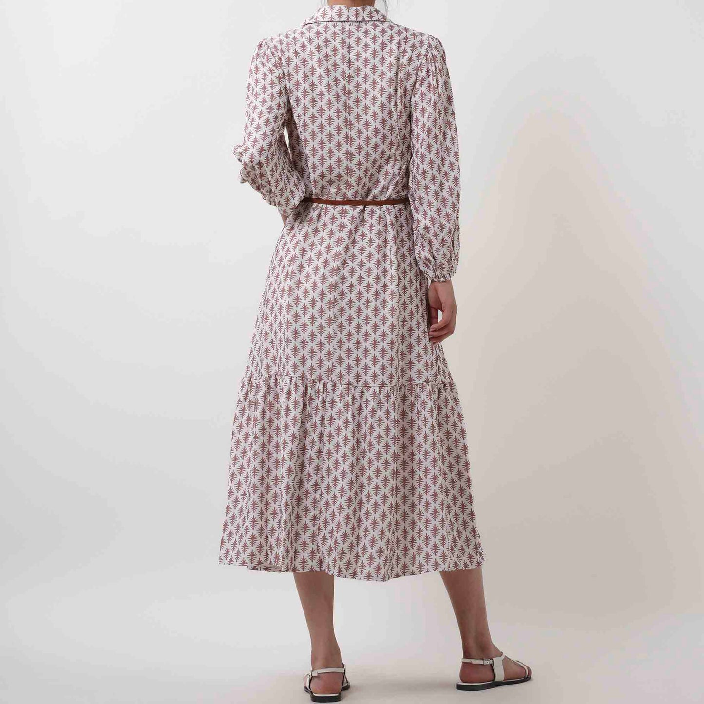 Casual Long Sleeve Midi Dress - Flowing Non-Stretch Fabric with Included Belt Cherie Code