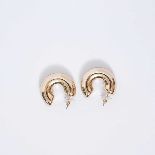 Women's Hollow Tube Metallic Crescent Hoop Earrings – Gold Tone Statement Earrings by Cherie Code