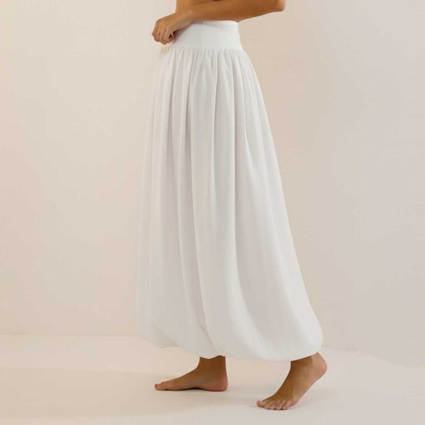 Cherie Code Women's White A-Line Maxi Skirt with Bubble Hem and Elastic Waistband