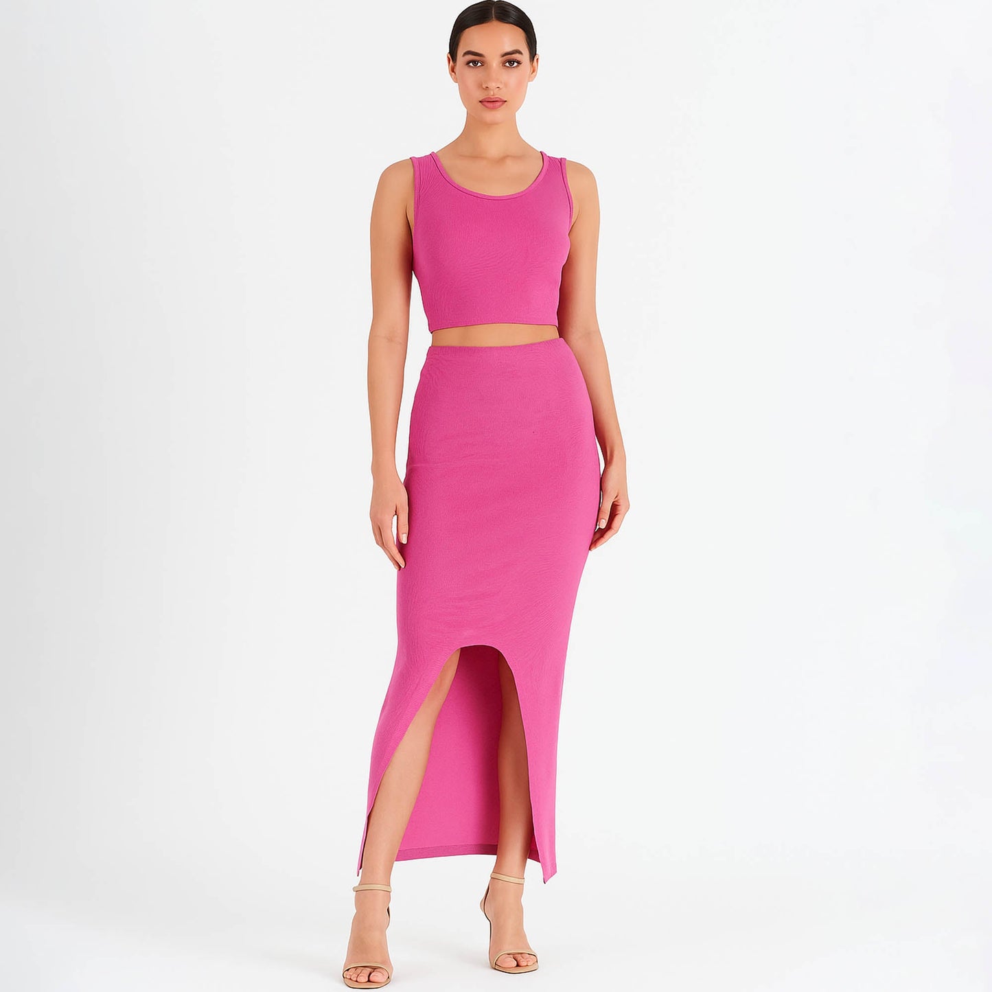 Woman Stretch Viscose Slim Fit Skirt Set - Sleeveless Crop Top 2PCS Outfit Cherie Code