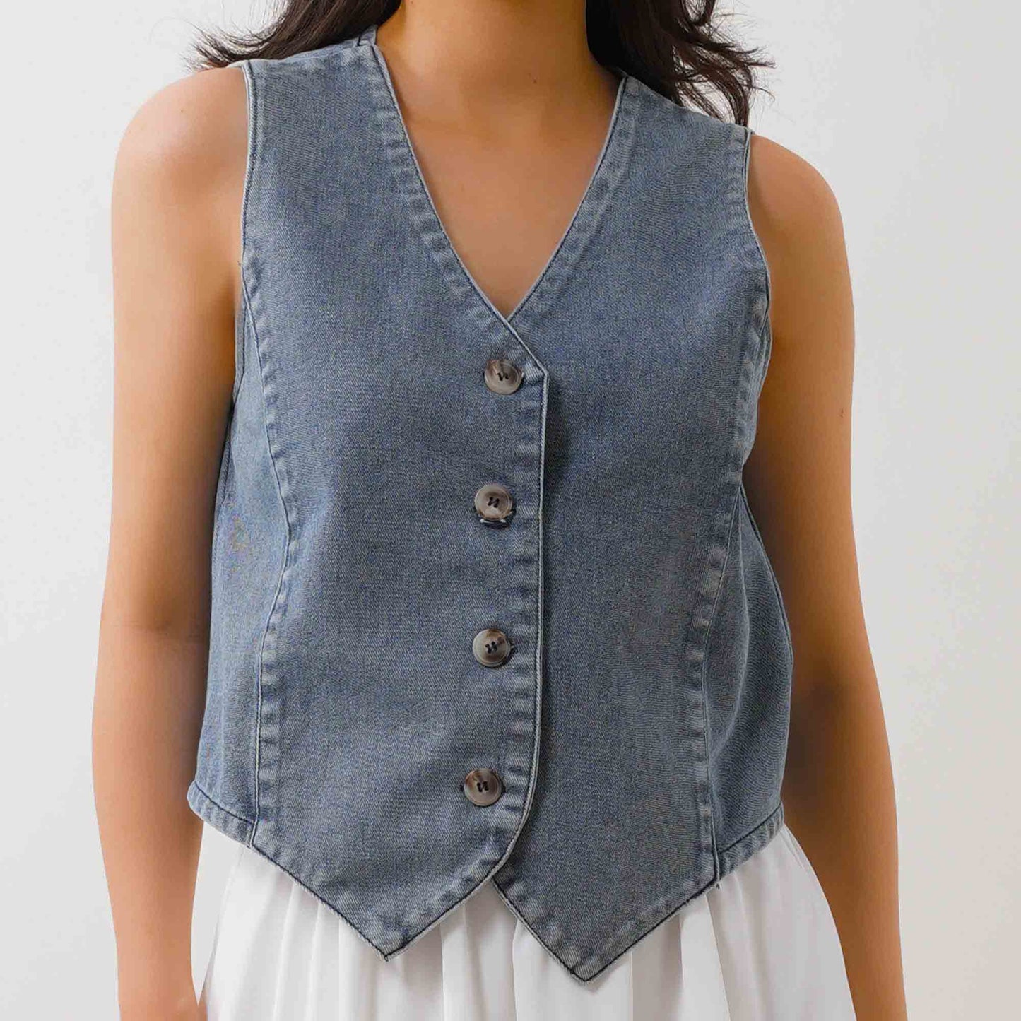 Women's Denim Sleeveless Vest - Classic Button-Up V-Neck Top Cherie Code