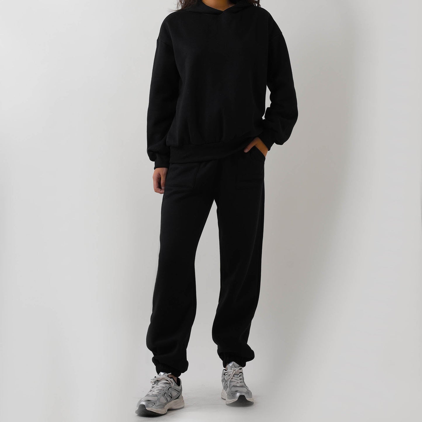 Cherie Code Women's Black Hoodie Lounge Set with Velvet Lining – Long Sleeve Top and Jogger Pants – Casual Fit