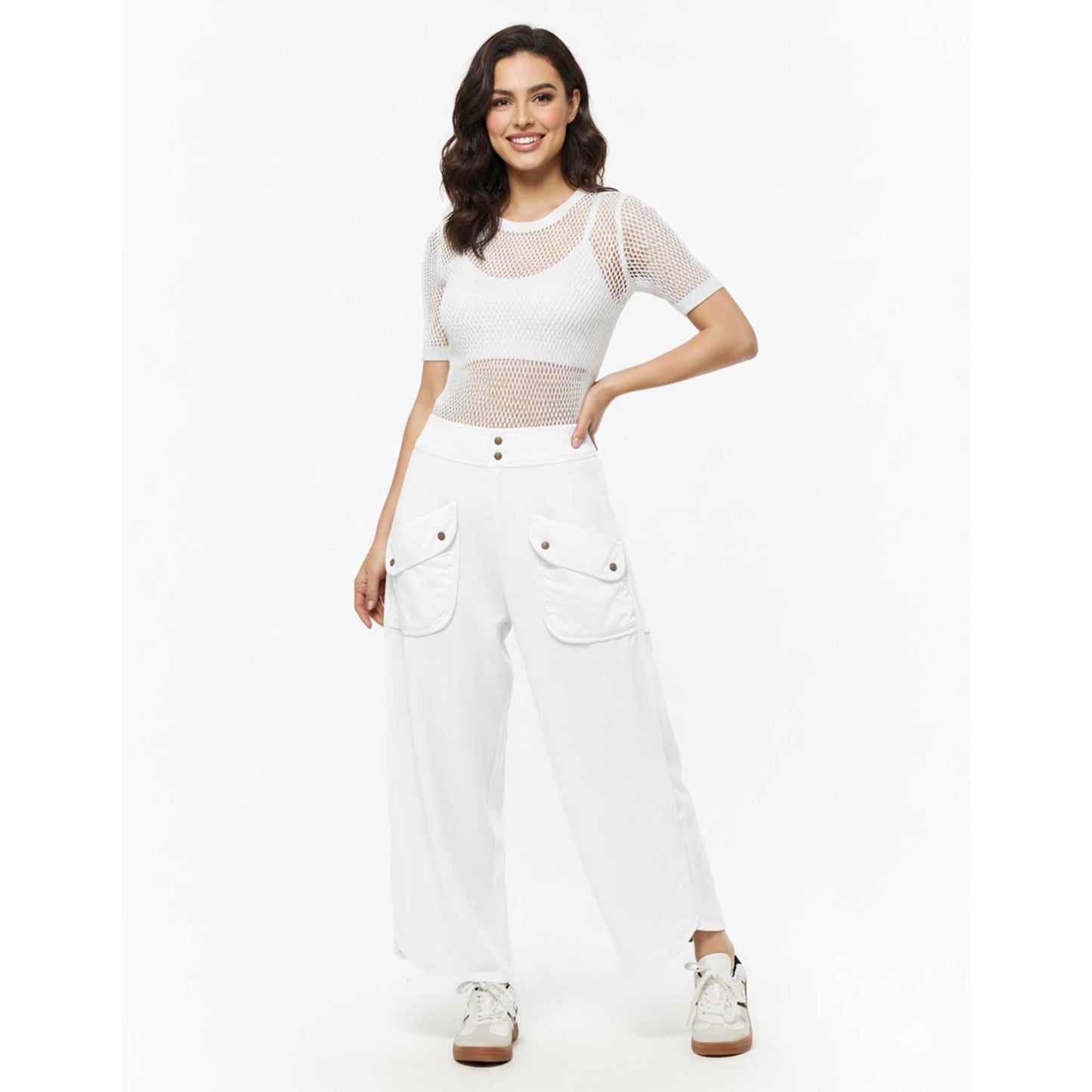 Cherie Code Women's Wide Leg Cargo Pants with Patched Flap Pockets - Mid Rise Casual Trousers
