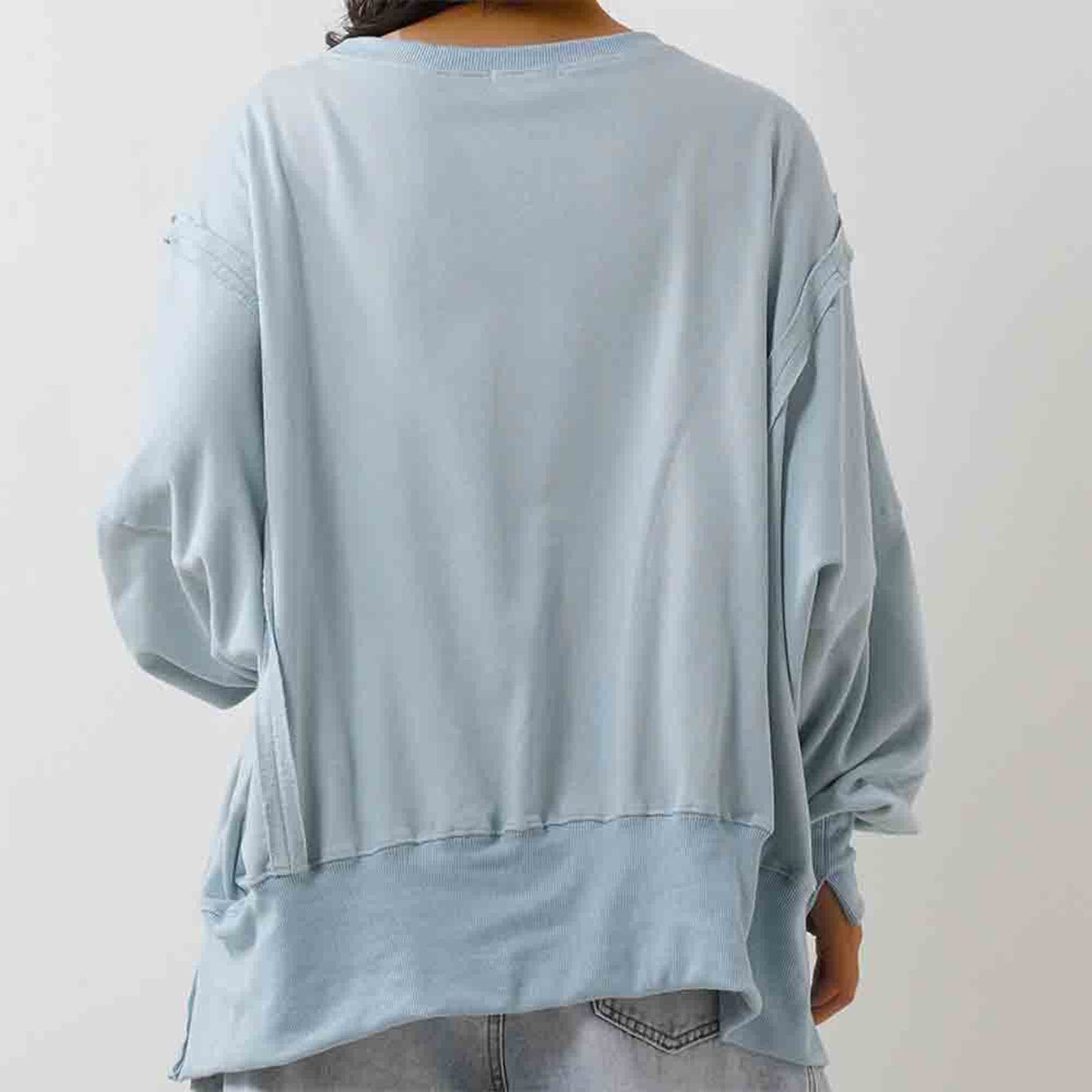 Women's Slouchy Crewneck Sweatshirt - Stretch Polyester Blend with Side Slit Details Cherie Code