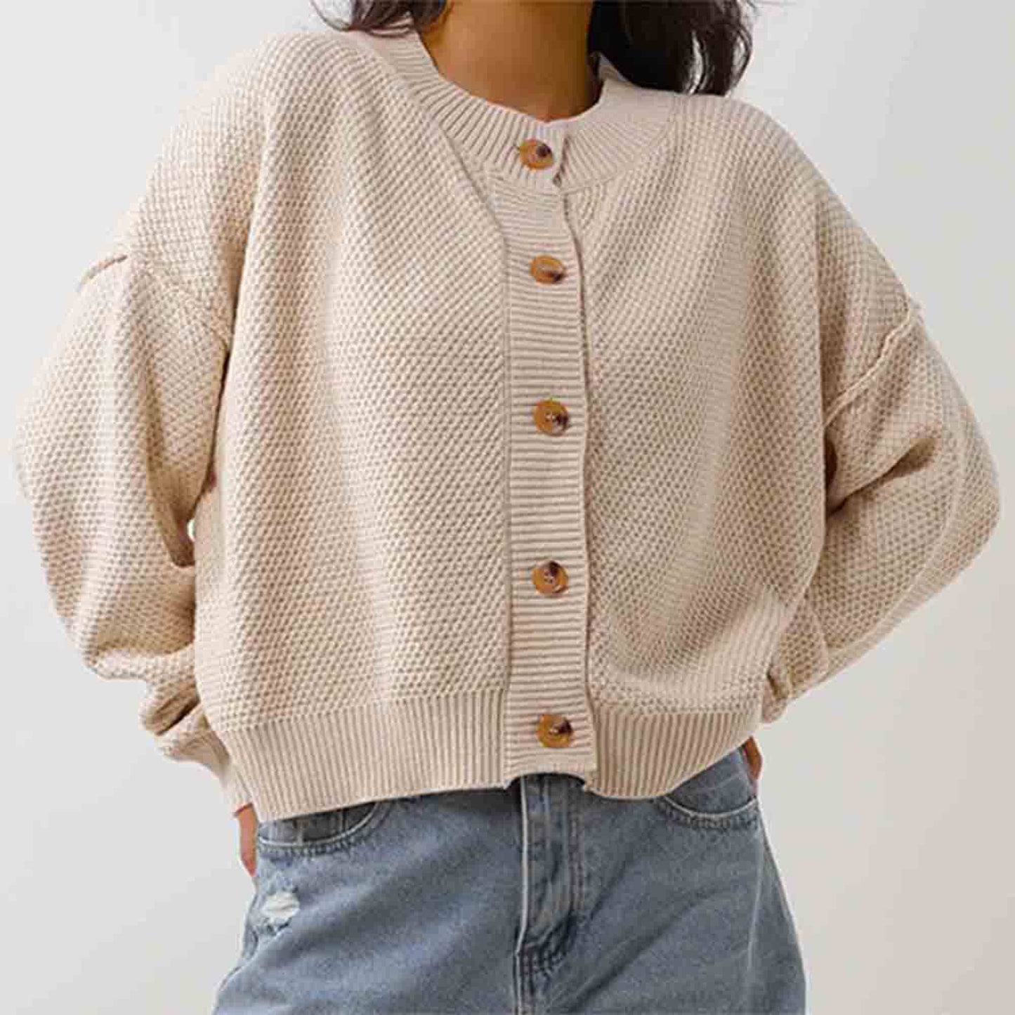 Women's Stretch Knit Cardigan - Drop Shoulder Long Sleeve with Button Front Cherie Code