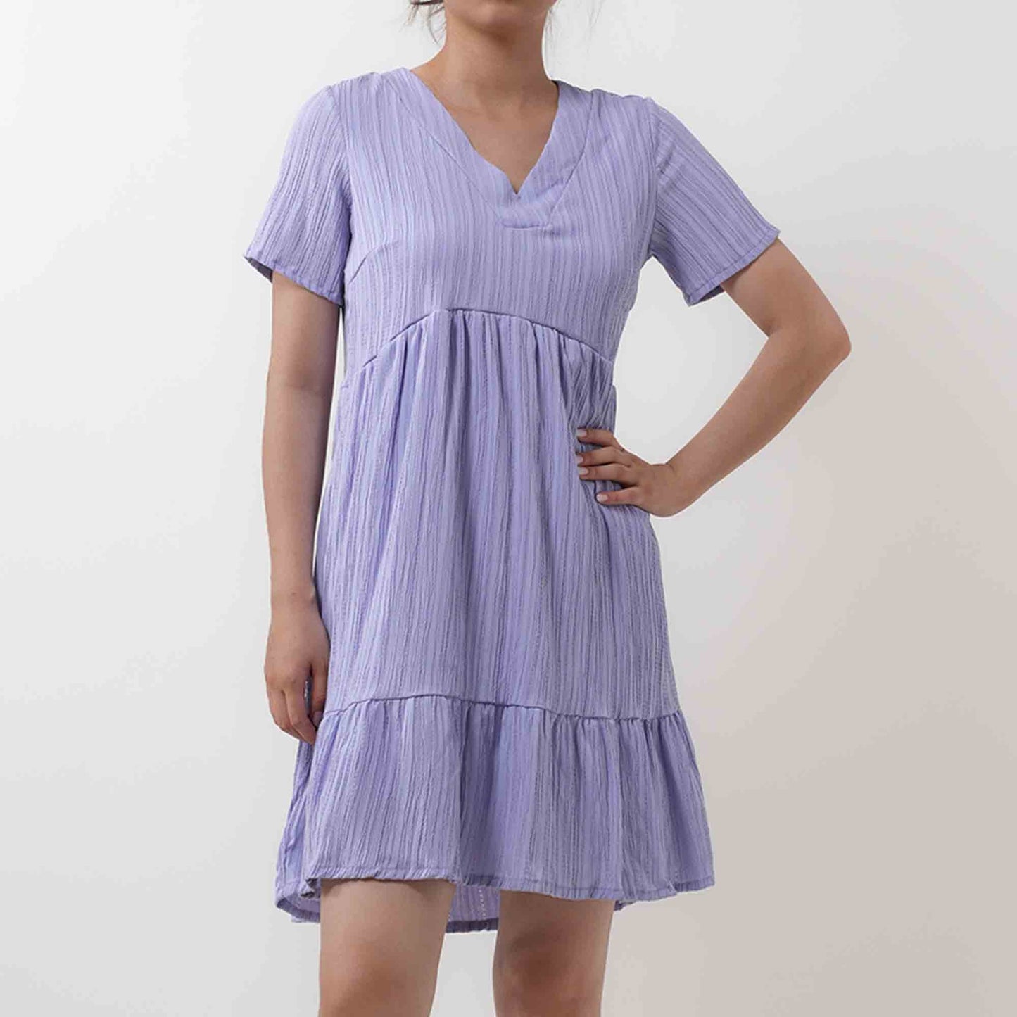 Women's V-Neck Mini Dress - Stretch Viscose Blend with Lining & Short Sleeves Cherie Code