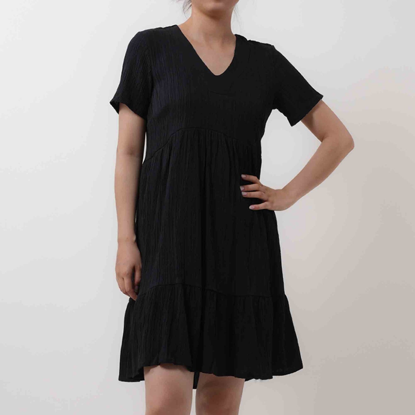 Women's V-Neck Mini Dress - Stretch Viscose Blend with Lining & Short Sleeves Cherie Code