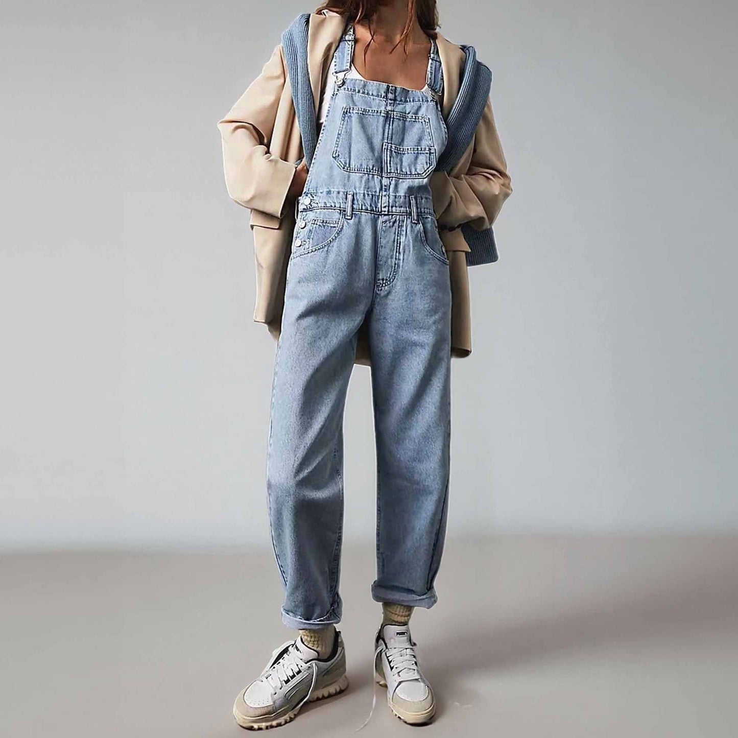 Women's Classic Denim Overalls – Relaxed Fit with Wide Legs & Functional Pockets Casual Workwear for Everyday Style Cherie Code