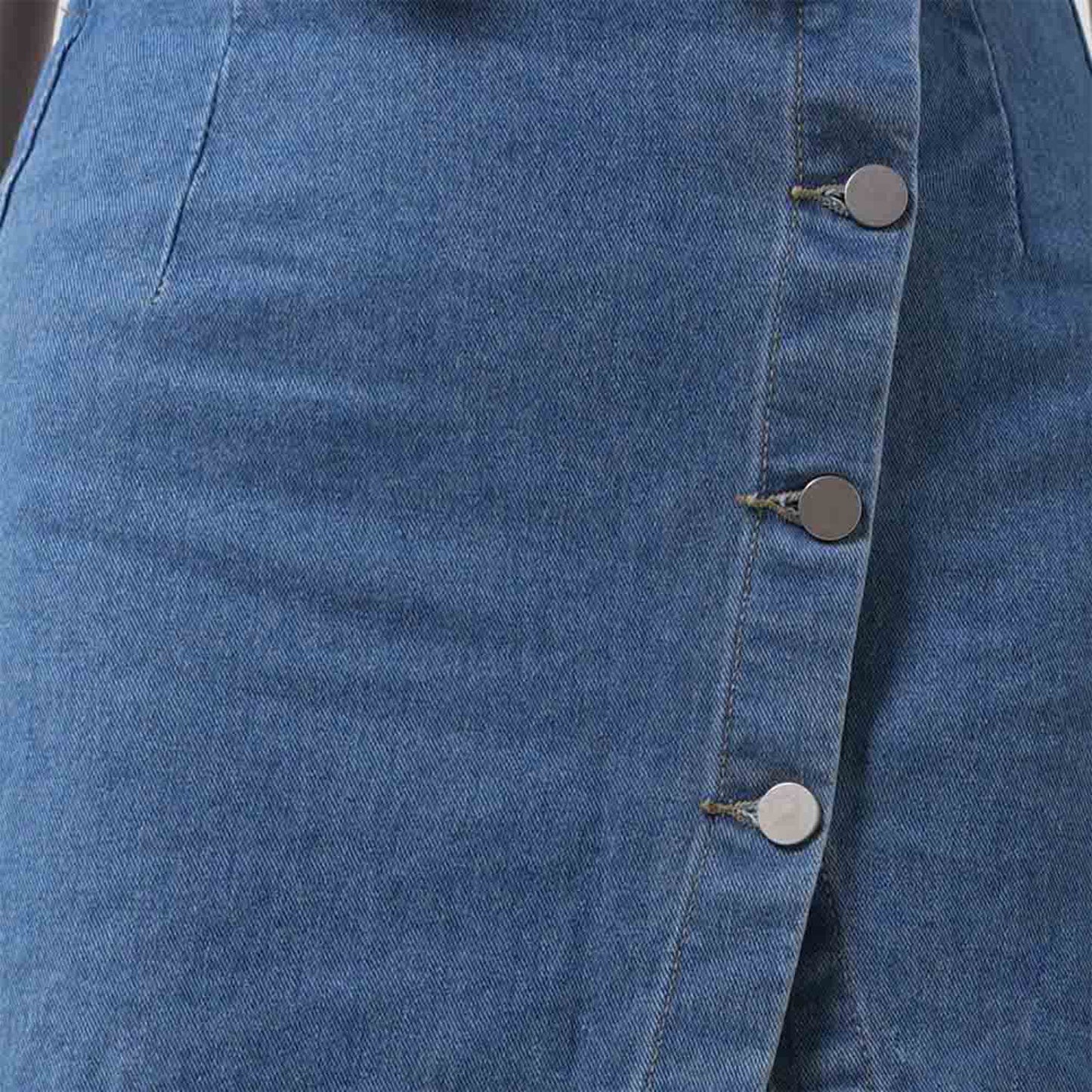 Breathable Denim Vest & Split Hem Skirt Set - Sleeveless with Button Front & Casual Fit Cherie Code