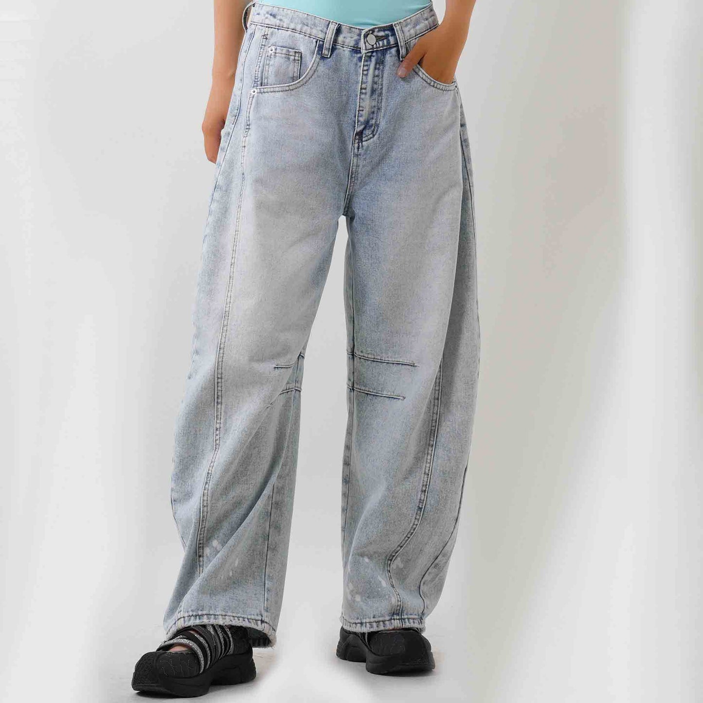 Women's Barrel Leg Baggy Jeans – High Rise Vintage Wash Slouchy Fit Denim by Cherie Code