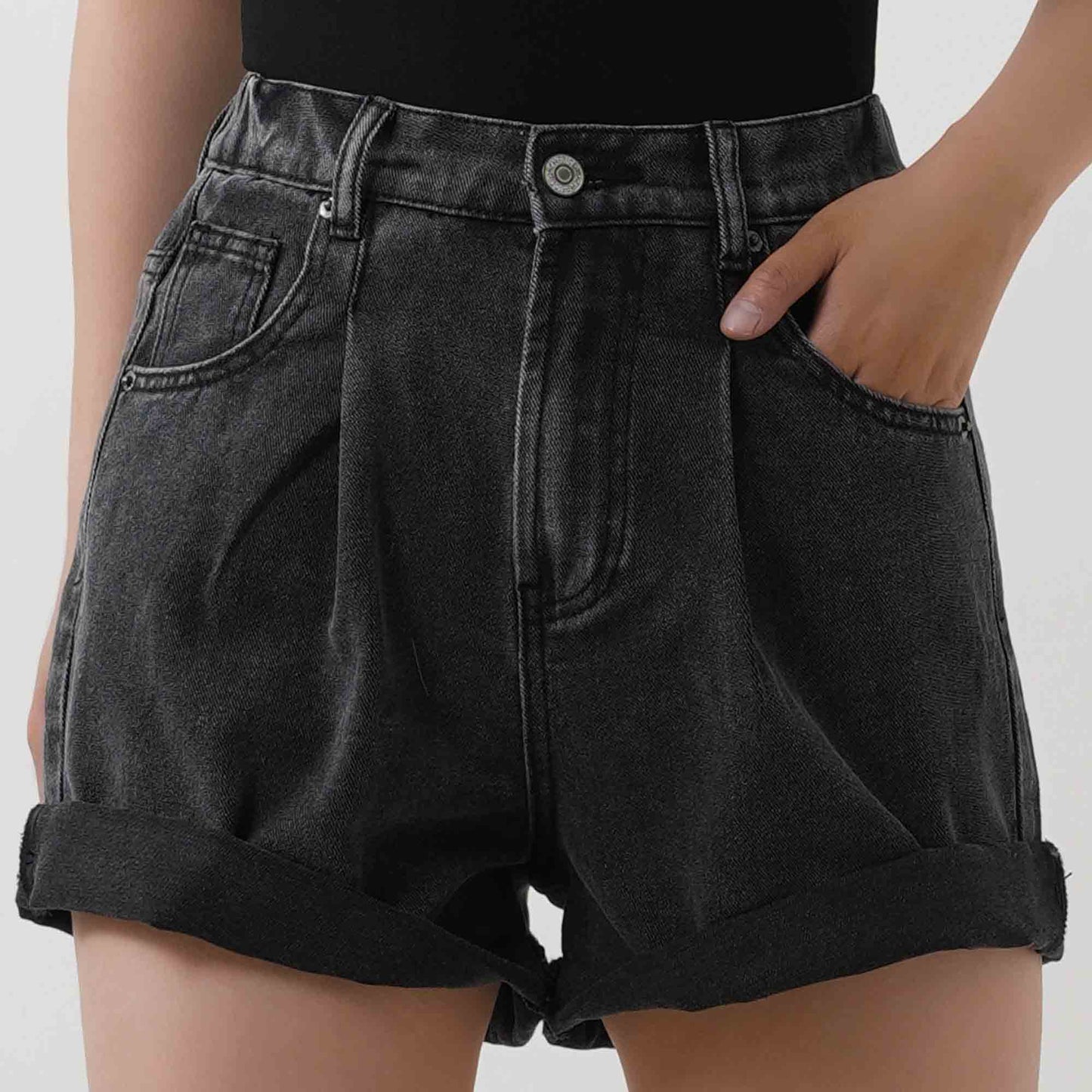 Women's Wide Leg Denim Shorts - Half Elastic Waist Casual Summer Shorts Cherie Code