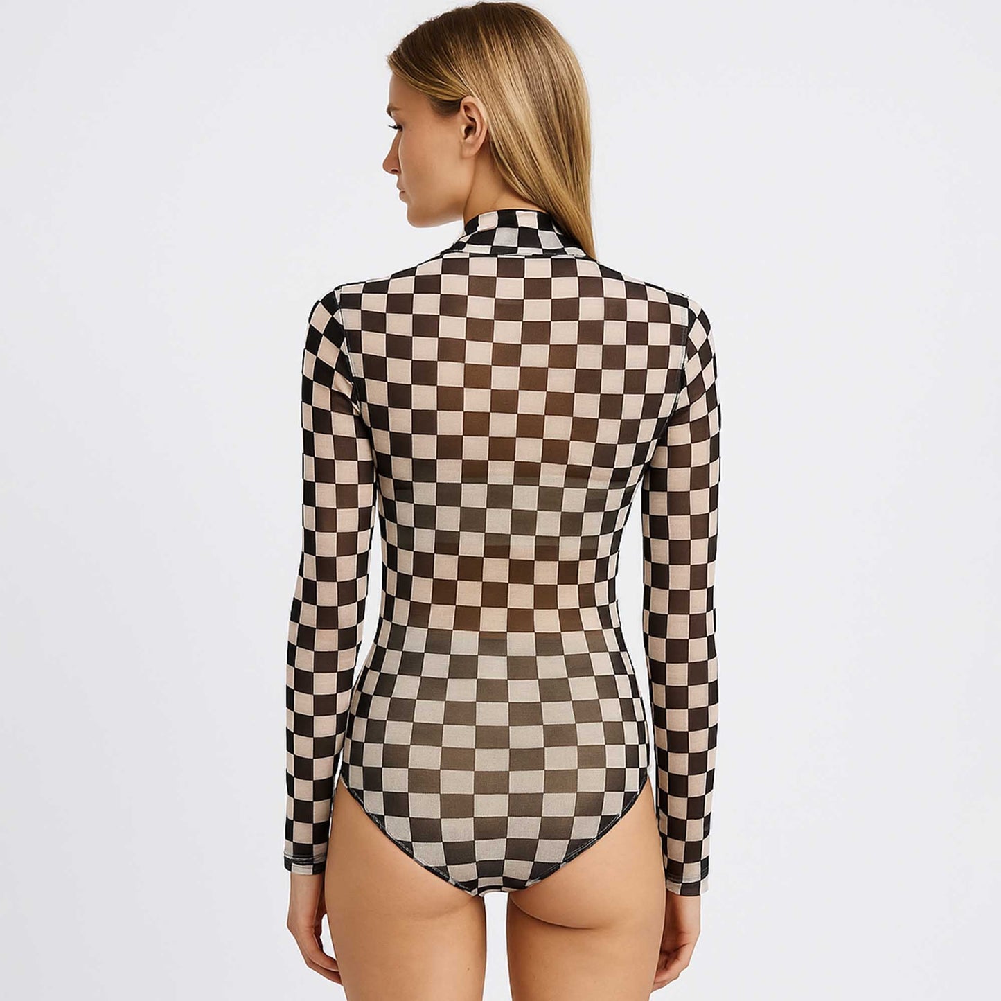 Women's Grid Print Sheer High Neck Top– Cherie Code