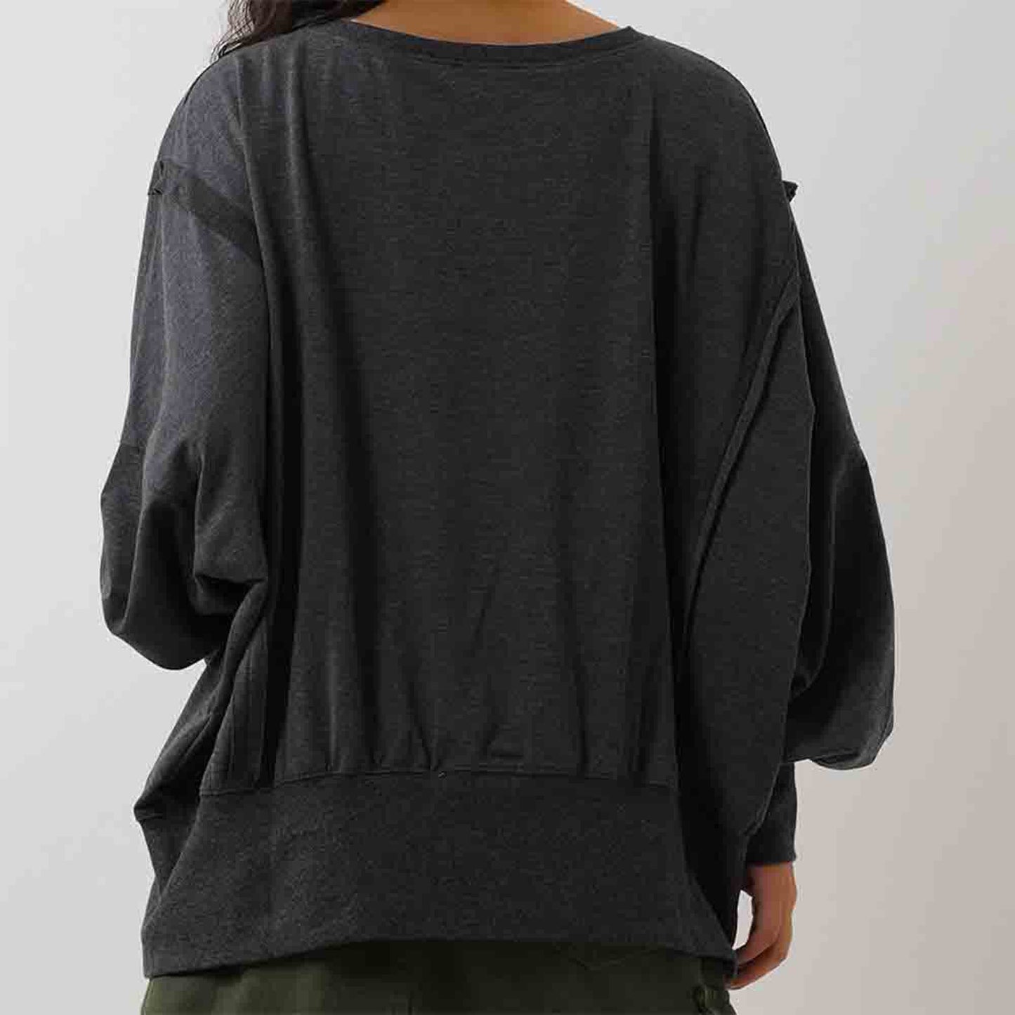 Women's Slouchy Crewneck Sweatshirt - Stretch Polyester Blend with Side Slit Details Cherie Code